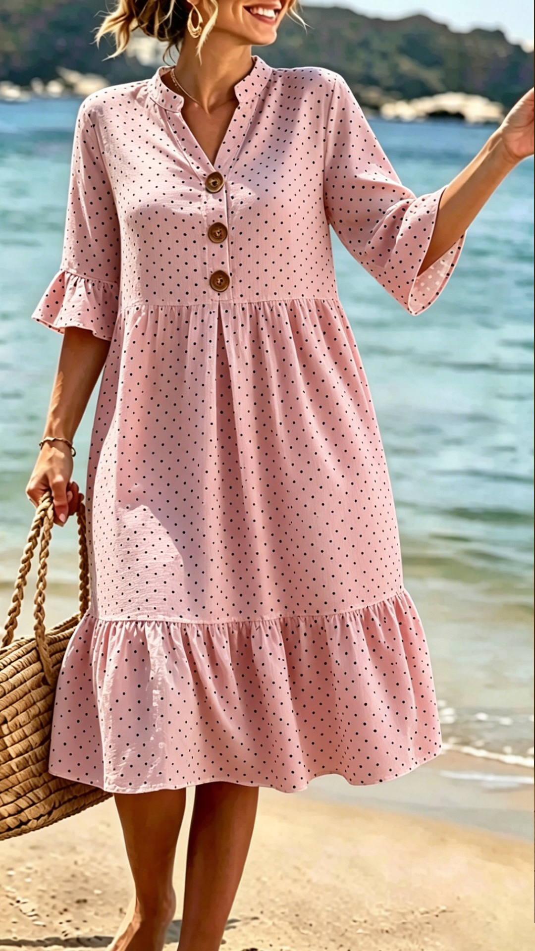 Women's Cotton-Blend Polka Dot Ruffle Hem Dress - Nordfashionstorm - Women's Clothing, Fashion for You - Nordfashionstorm.com