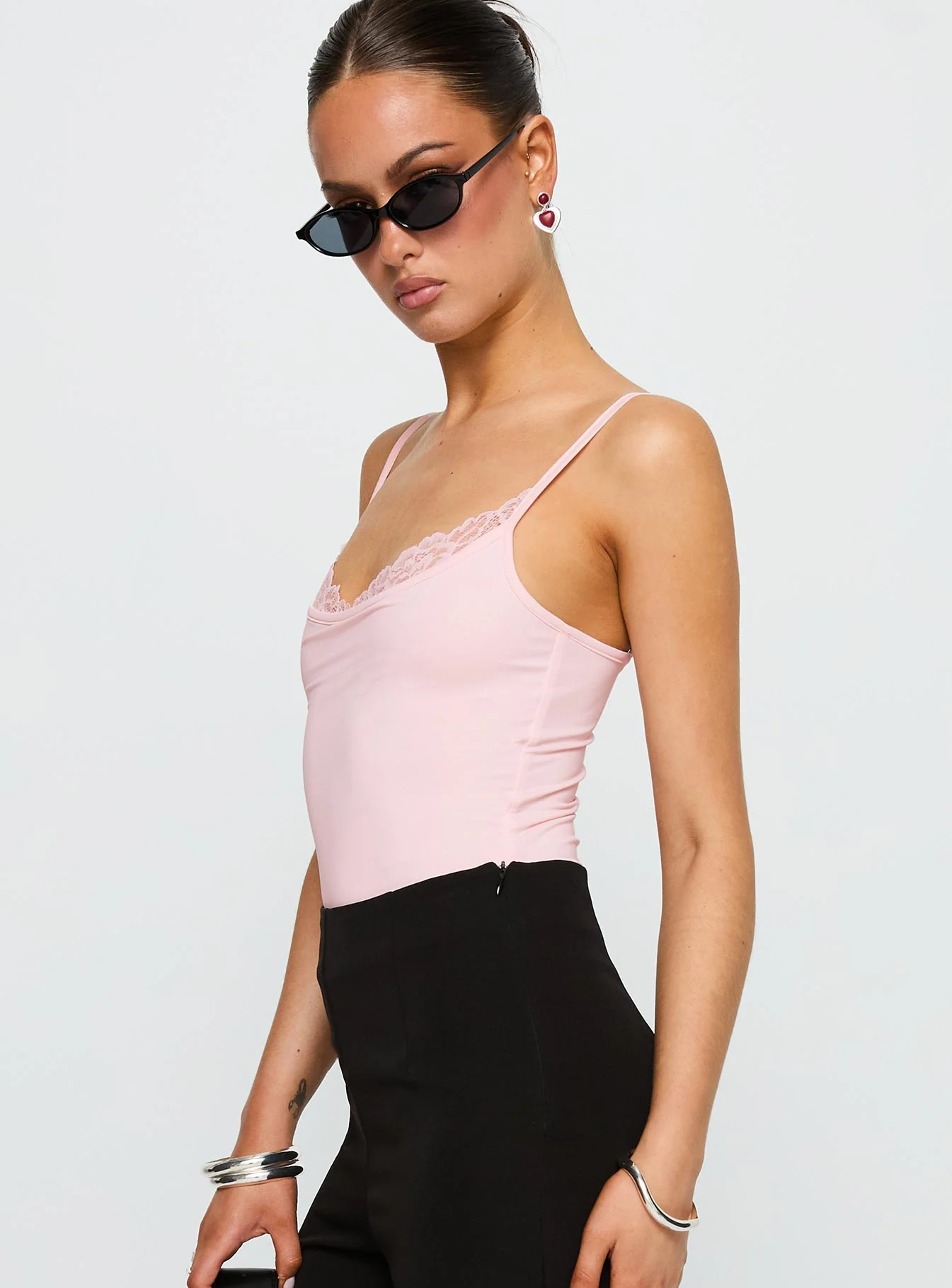 Aetherial Lace Detail Bodysuit Pink