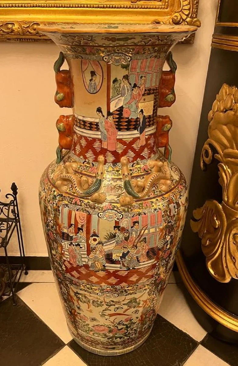 Luxury Baroque decorative vase multicolored Ø 33 x H. 92 cm - Antique Chinese porcelain vase - Chinese luxury Baroque decorative accessories