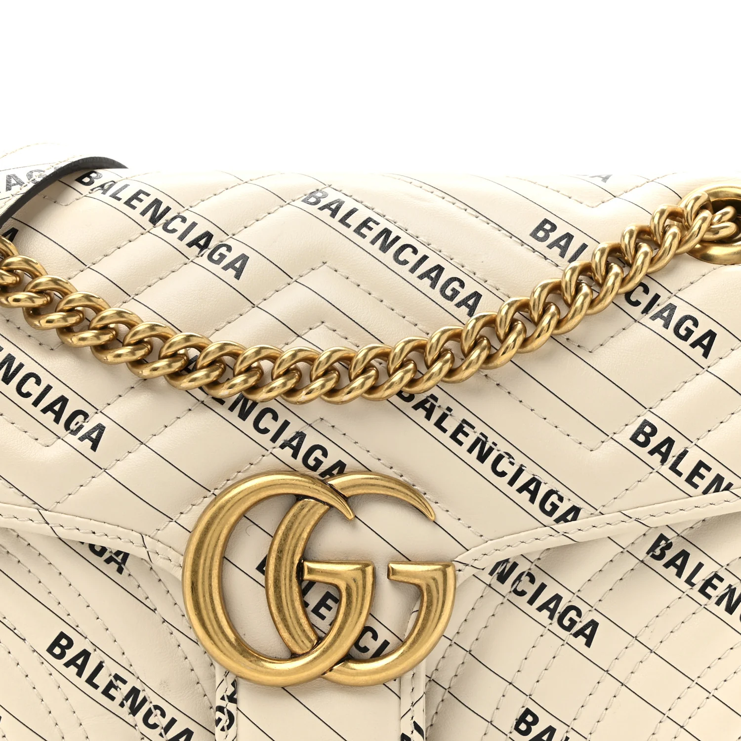 X BALENCIAGA Calfskin Matelasse Logo Print Small GG Marmont Shoulder Bag White - Top Club