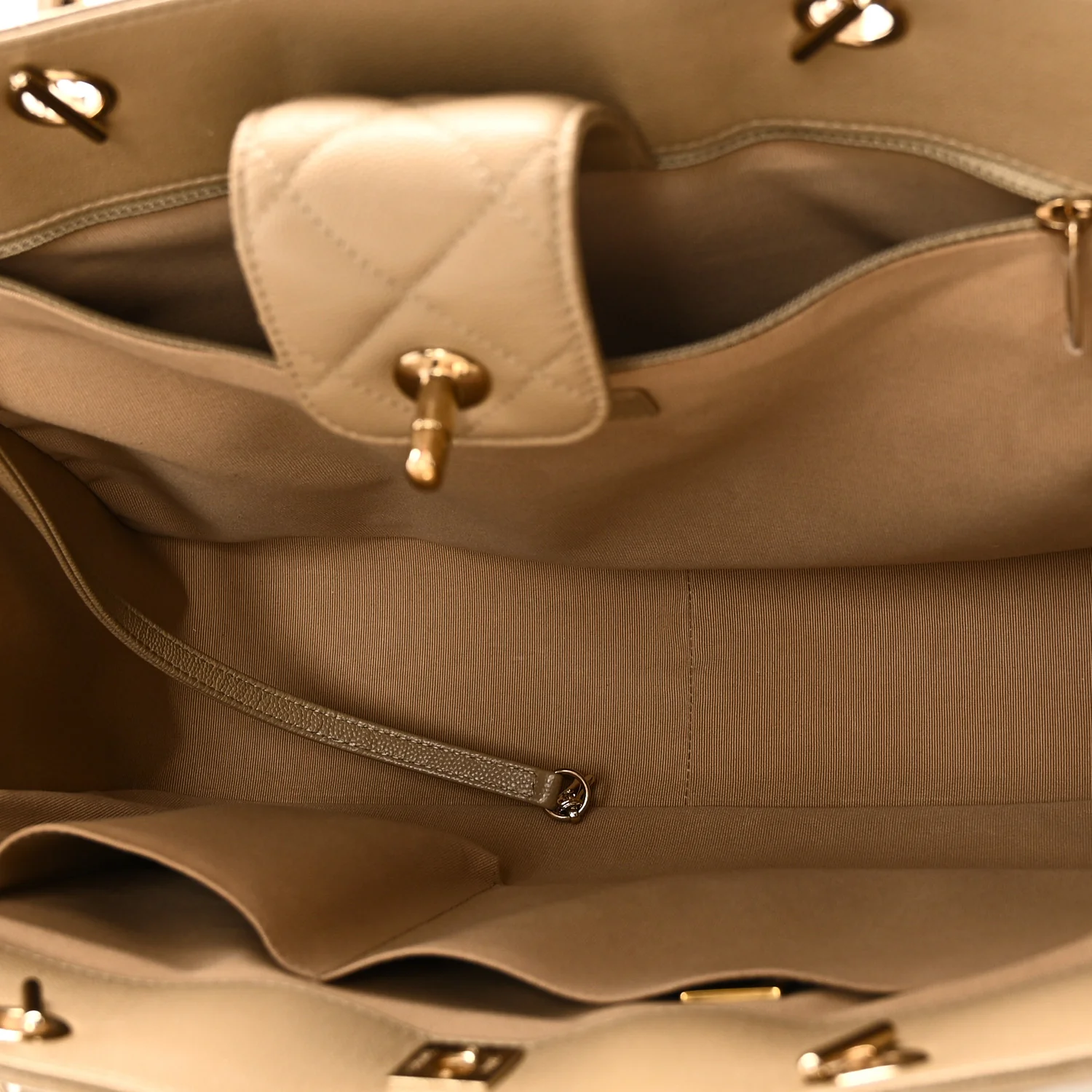 Caviar Quilted Large Shopping Tote Dark Beige - Top Club