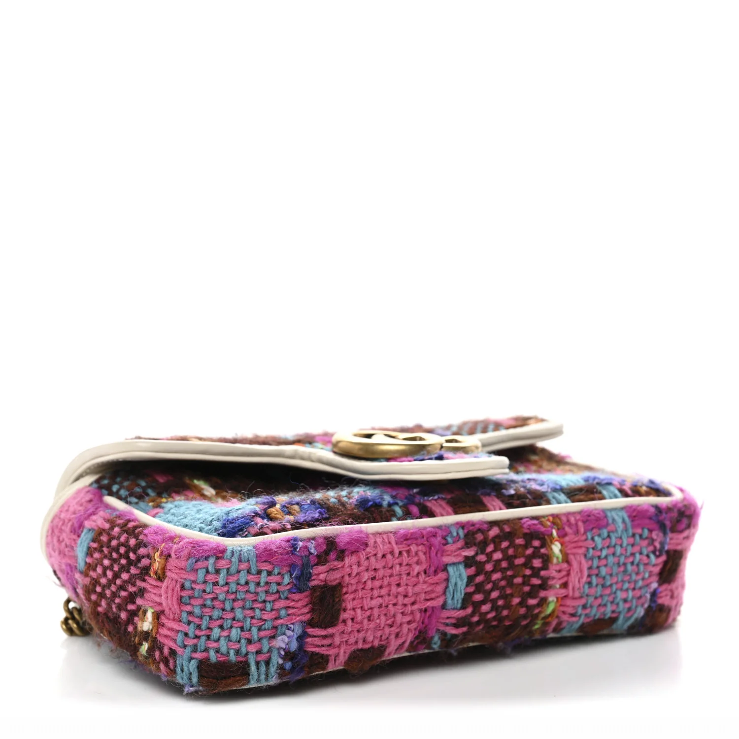 Tweed Calfskin Spicy Check Super Mini GG Marmont Shoulder Bag Pink Multicolor Mystic White - Top Club