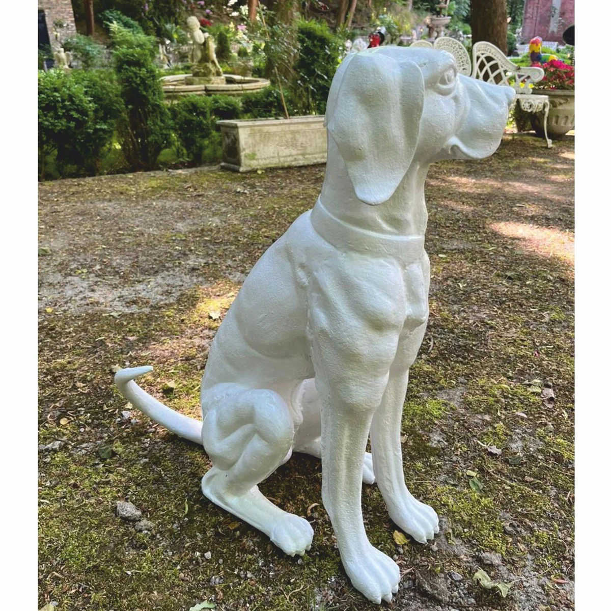 Decorative bronze sculpture dog white H. 70 cm - garden decoration