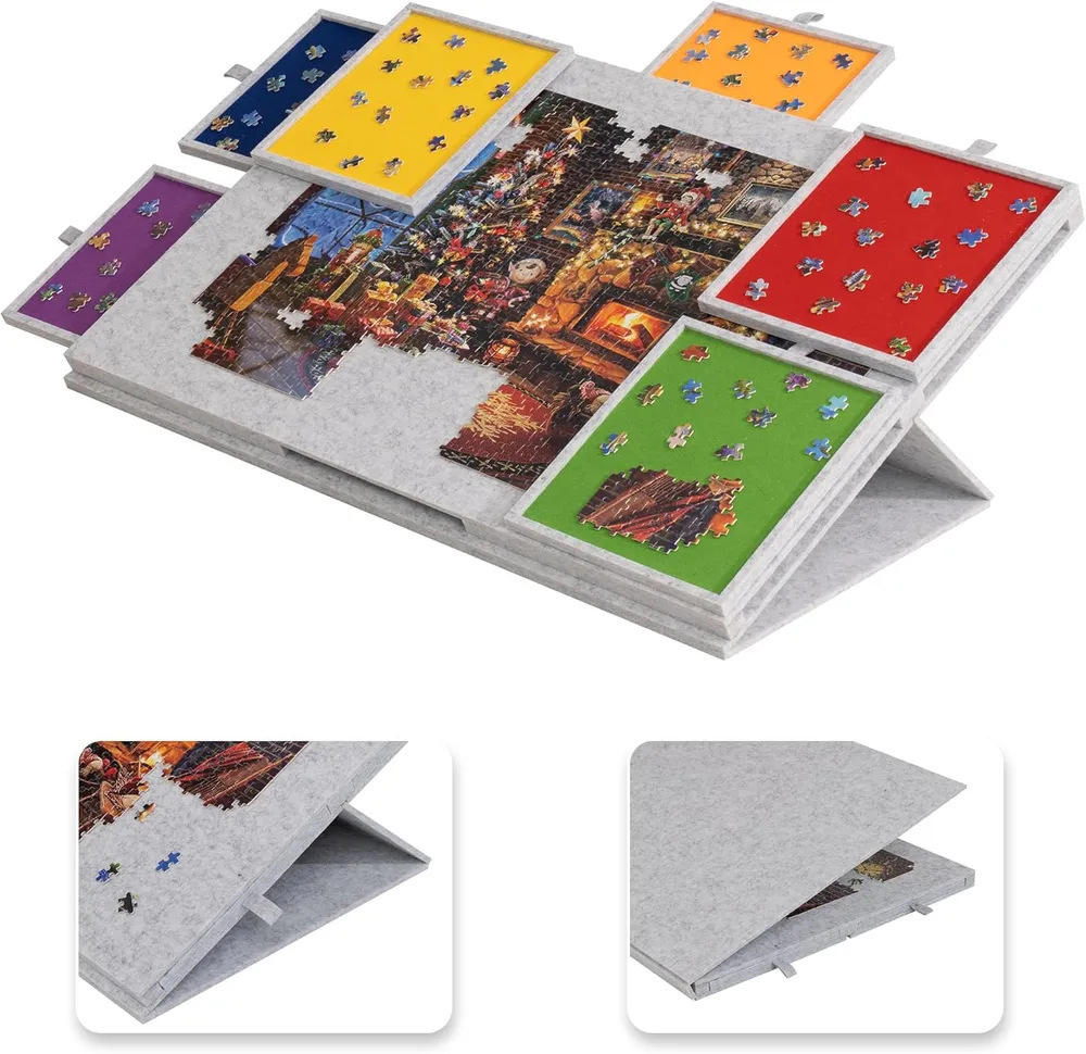 Adjustable 6-Drawer Puzzle Table with 9mm Thick Felt Board Stand Cover ODM/OEM Kids & Teen Storage Jigsaw Puzzle Table