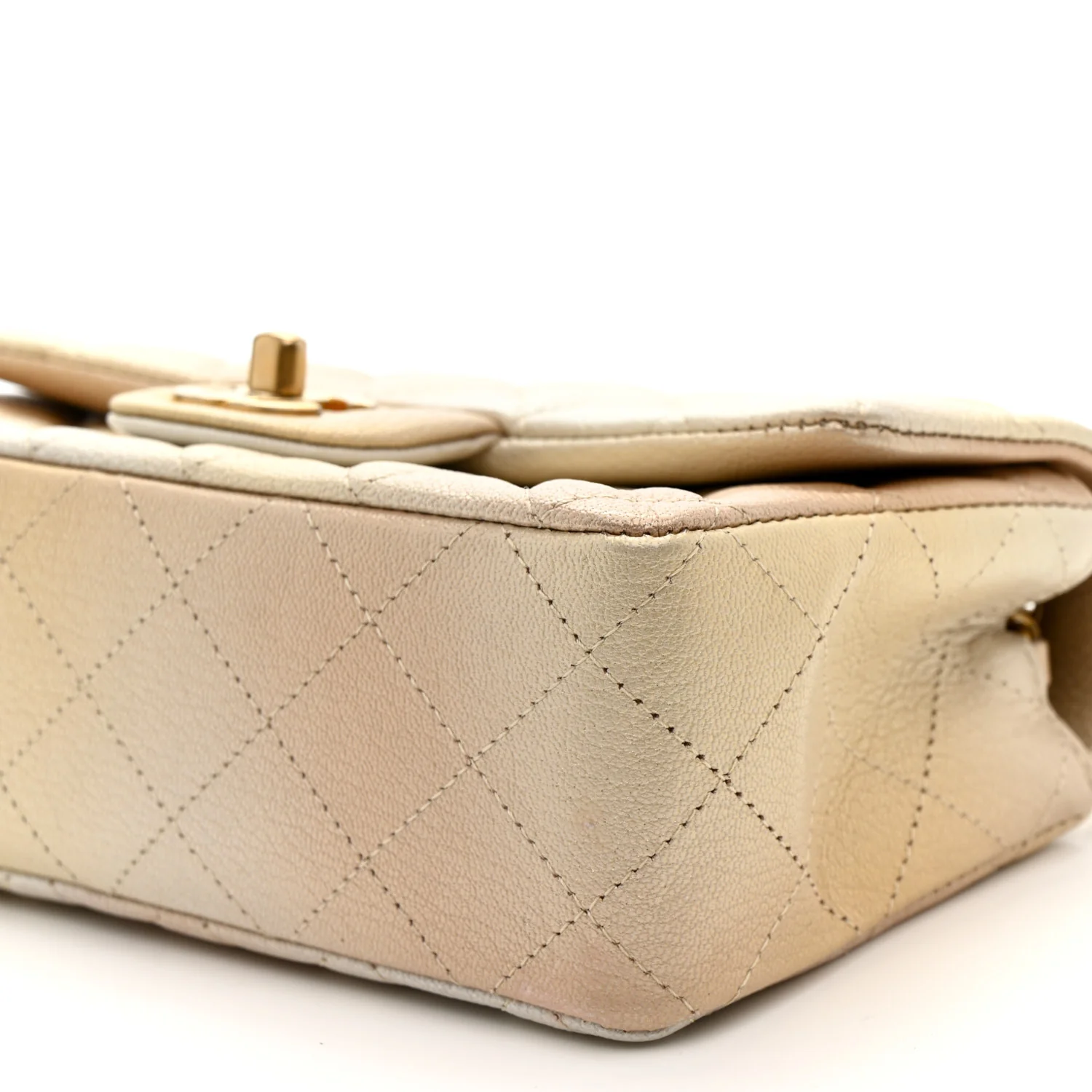 Metallic Goatskin Quilted Mini Rectangular Flap Gold - Top Club