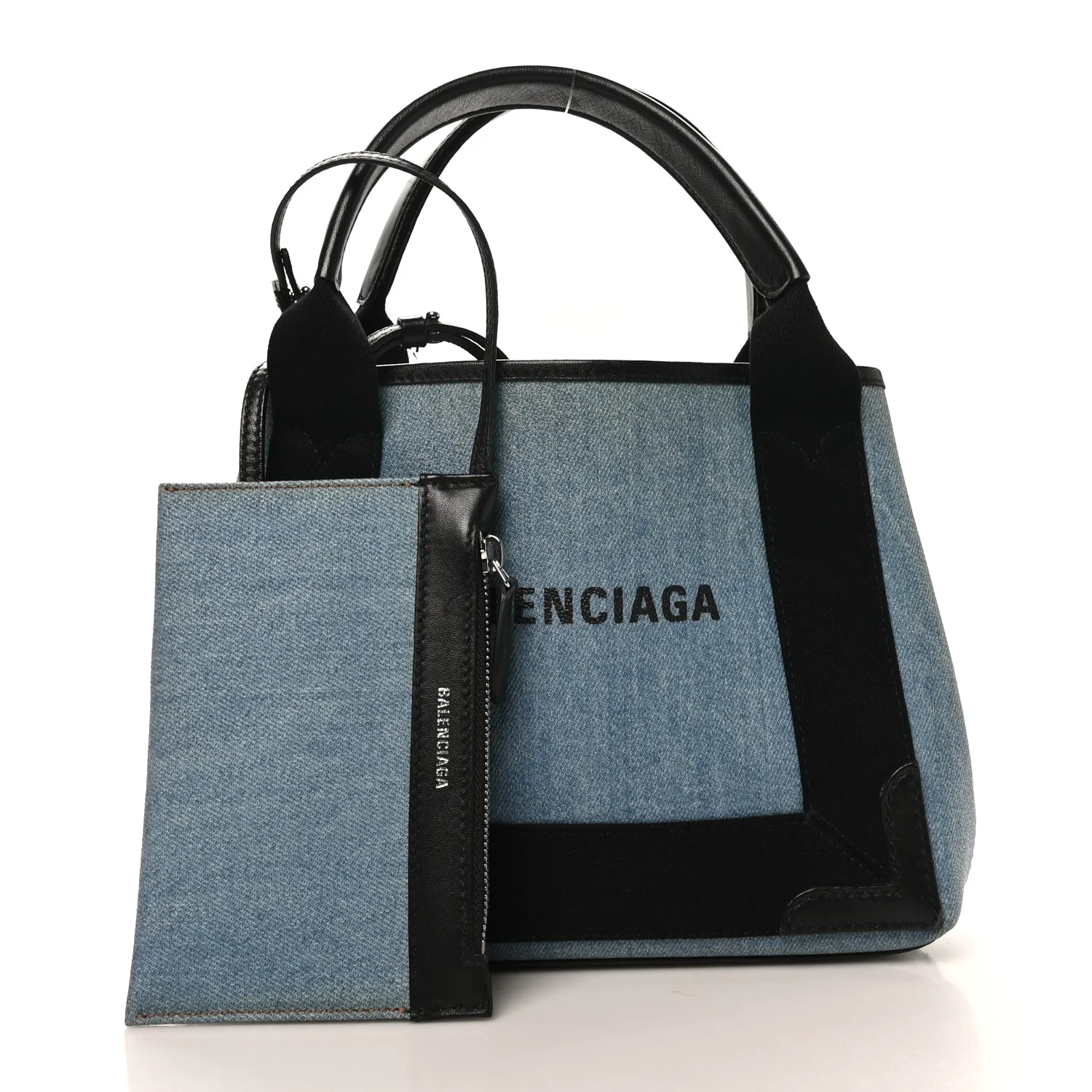 Denim  Fabric Satin Calfskin Navy Cabas XS Blue Black - Top Club