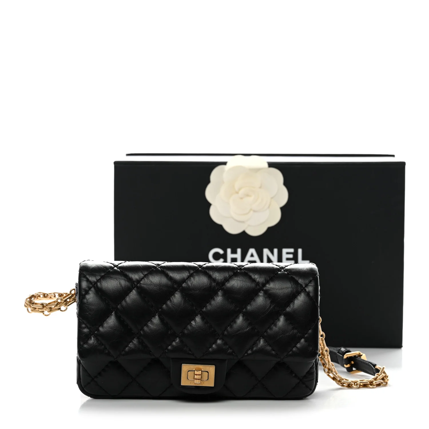 Aged Calfskin Quilted 2.55 Reissue Chain Waist Bag Black - Top Club