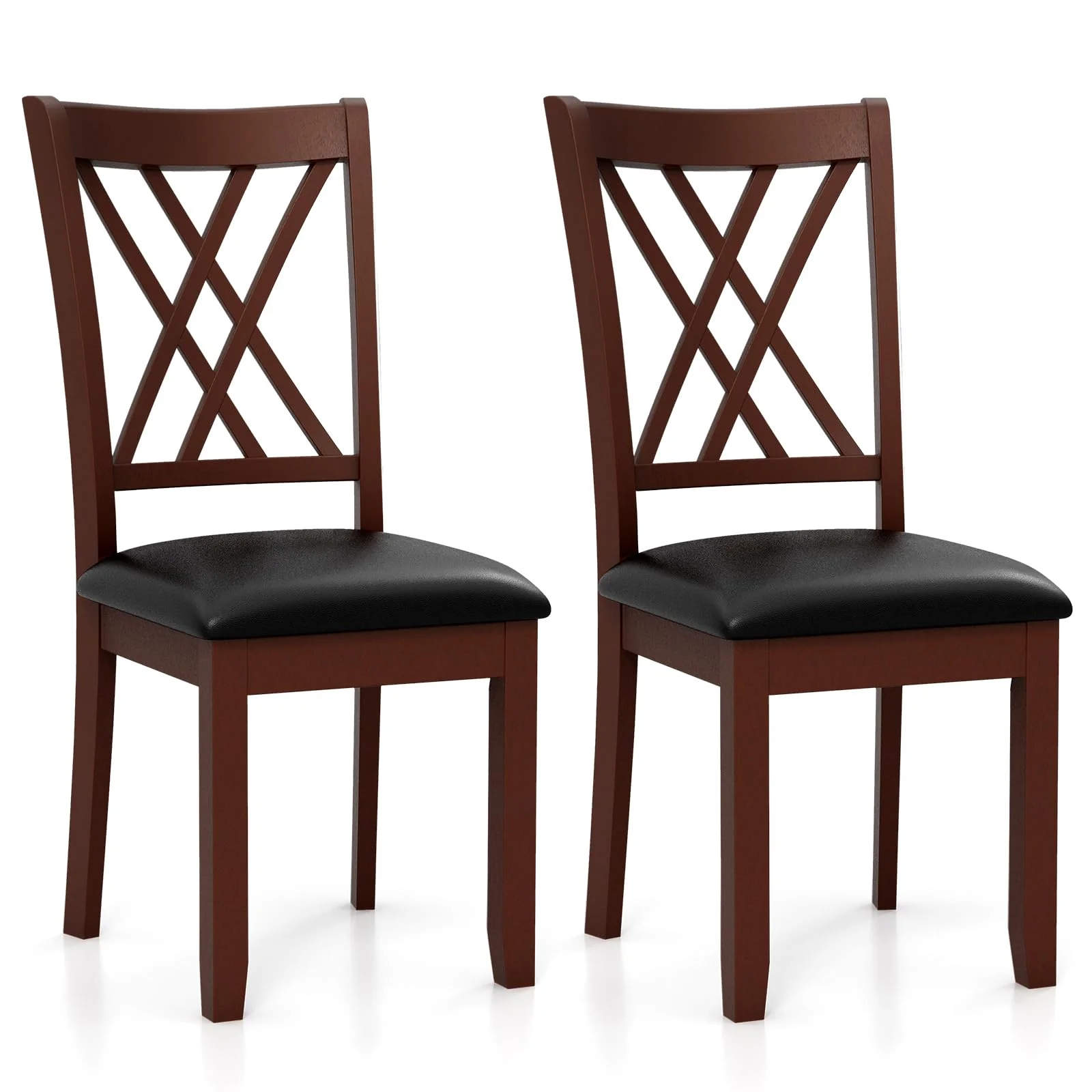 BEFOUNDLOVELY Wood Dining Chairs Set of 2/4, Faux Leather Upholstered Kitchen Chairs with Rubber Wood Legs, Padded Seat