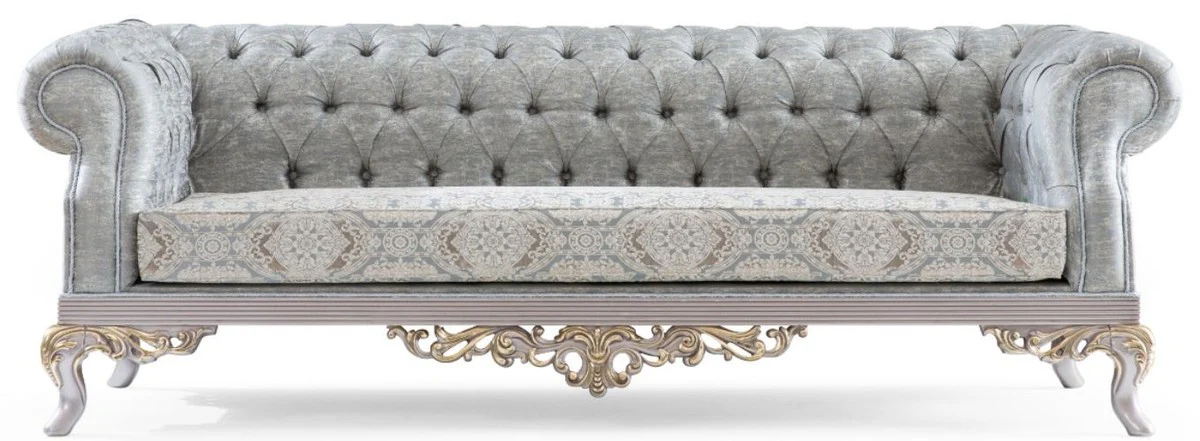 Luxury baroque living room set turquoise / silver / gold - 2 sofas & 2 armchairs & 1 coffee table - living room furniture in baroque style - noble & magnificent