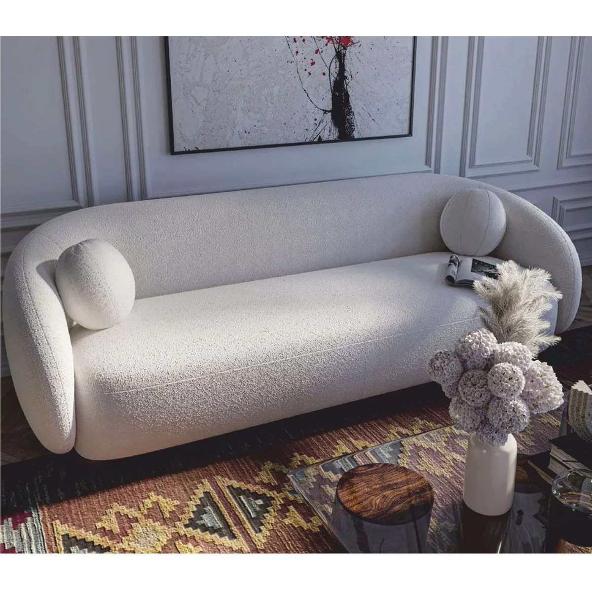 Luxury living room sofa white / dark brown 250 cm - luxury furniture