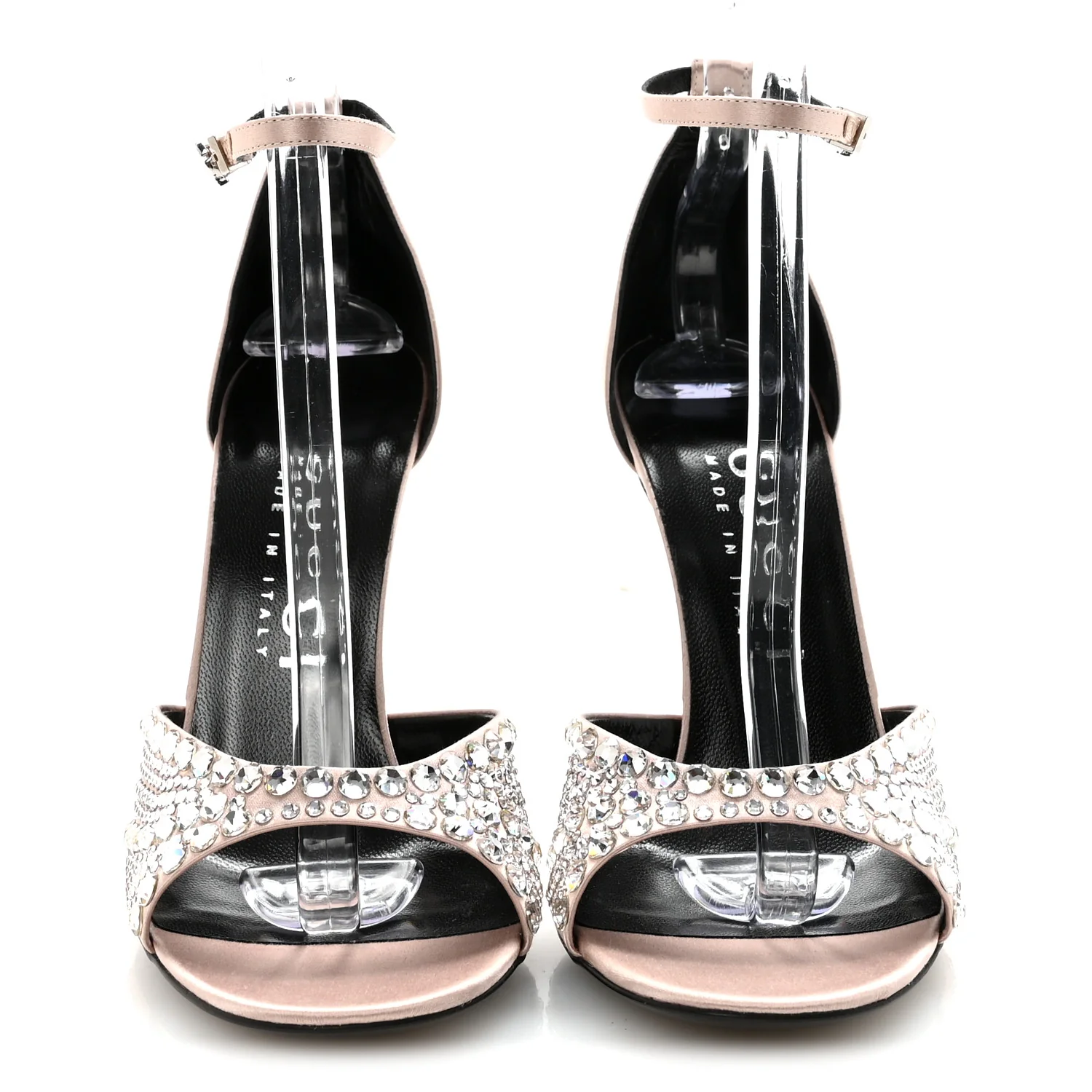 Satin Crystal Ankle Strap Sandal Pumps 38.5 Skin Rose - Top Club