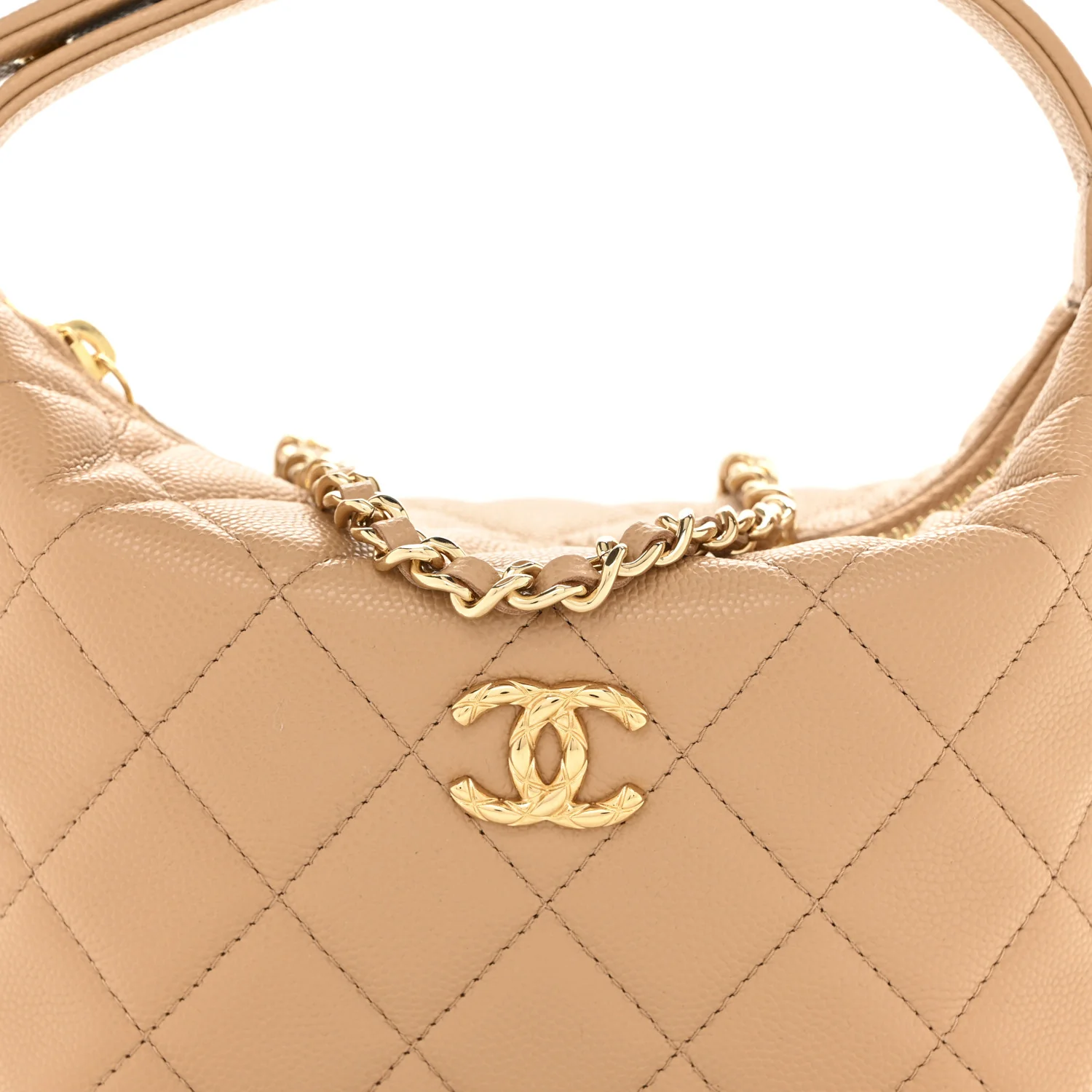 Shiny Caviar My Cush Hobo Clutch With Chain Beige - Top Club