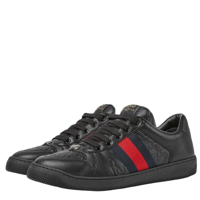 Gucci Unisex Sneakers With Iconic Web Stripes And GG Embossed Leather - Sneaker Replica Workshop