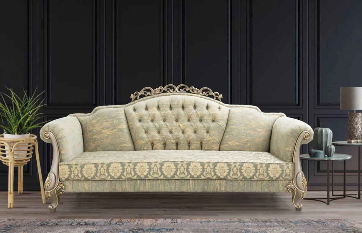 Luxury Baroque Living Room Set Green / Gold / Gray / Gold - 2 Sofas & 2 Armchairs - Living Room Furniture in Baroque Style - Noble & Magnificent