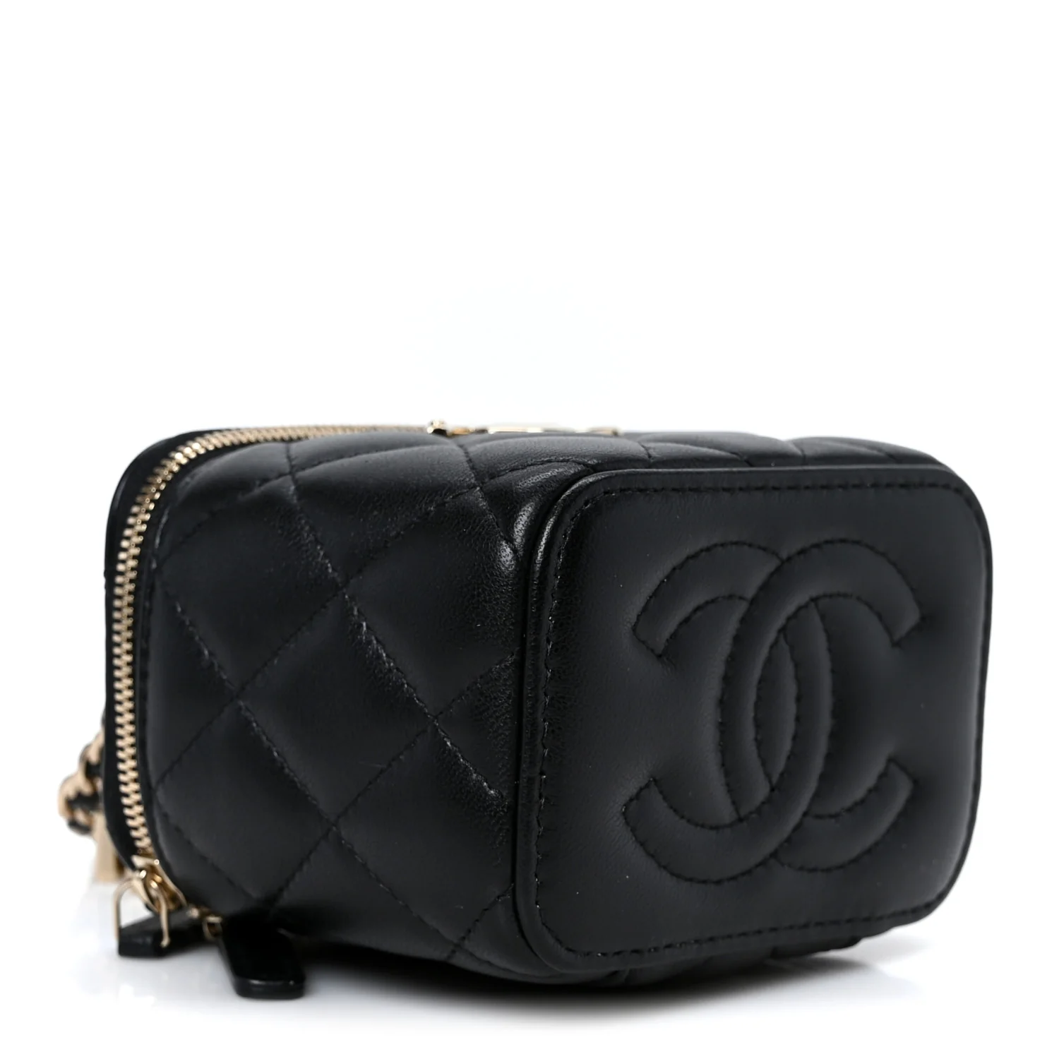 Lambskin Quilted Mini CC Crush Vanity Case With Chain Black - Top Club