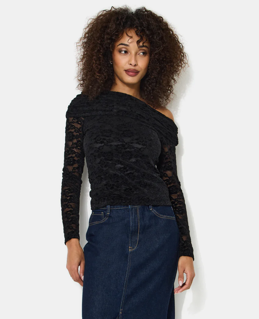 Pimkie Top asymétrique en résille avec fleurs velours