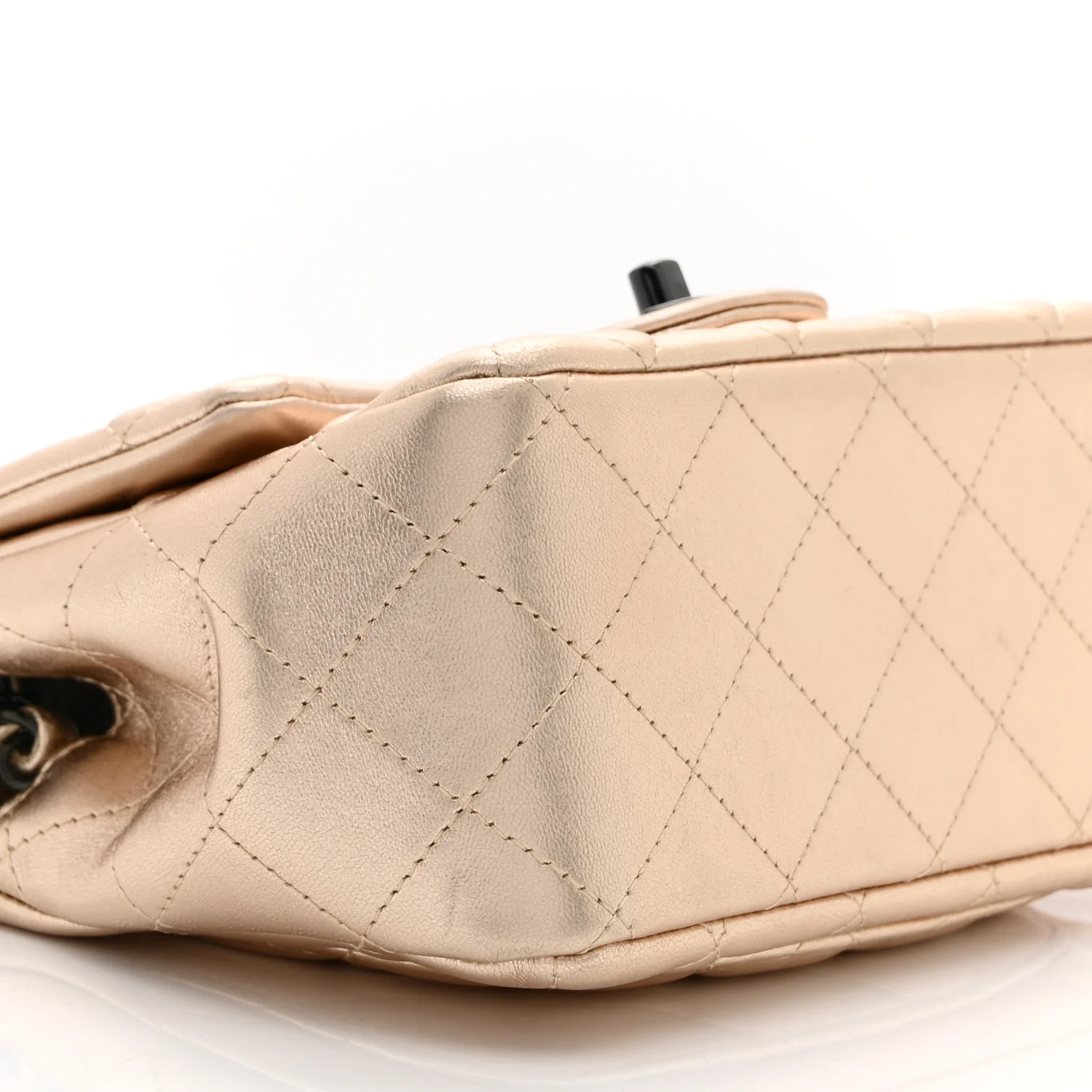 Metallic Lambskin Quilted Mini Square Flap Gold Black - Top Club