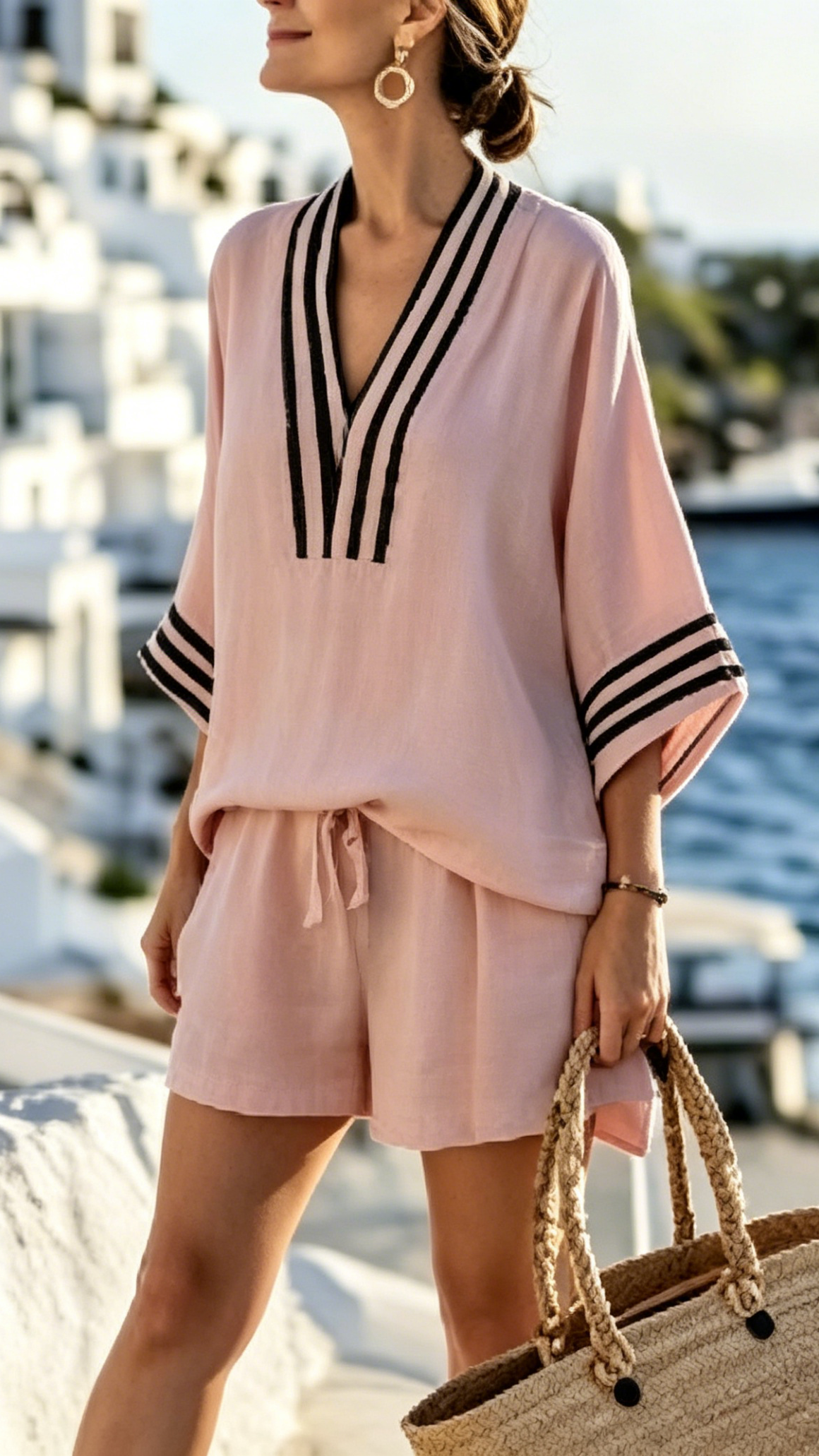Women's V-Neck Striped Loose-Fit Casual Two-Piece Set - Nordfashionstorm - Women's Clothing, Fashion for You - Nordfashionstorm.com