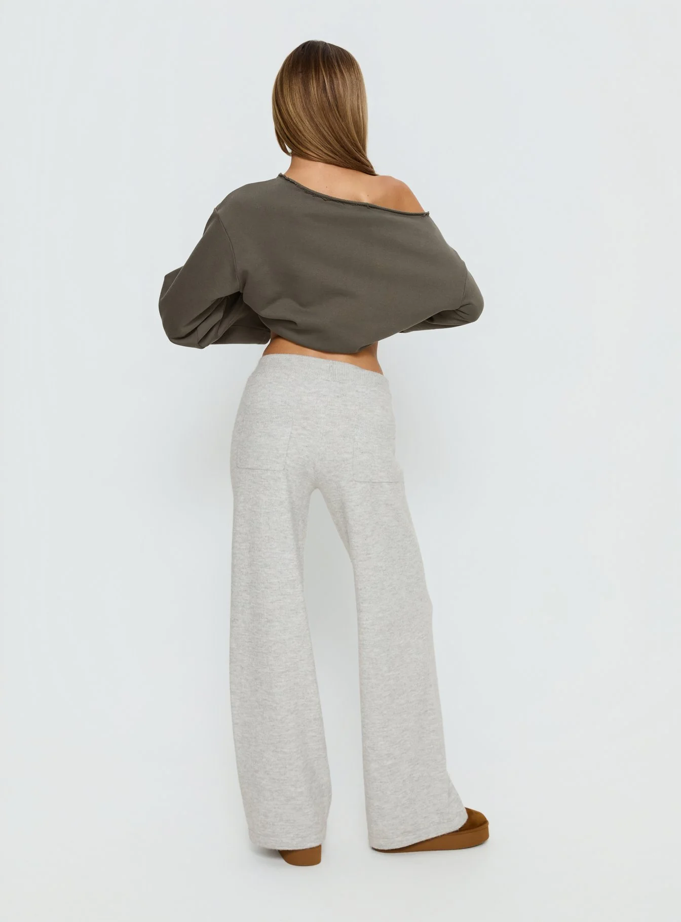 Bekki Wide Leg Knit Pant Grey Marle
