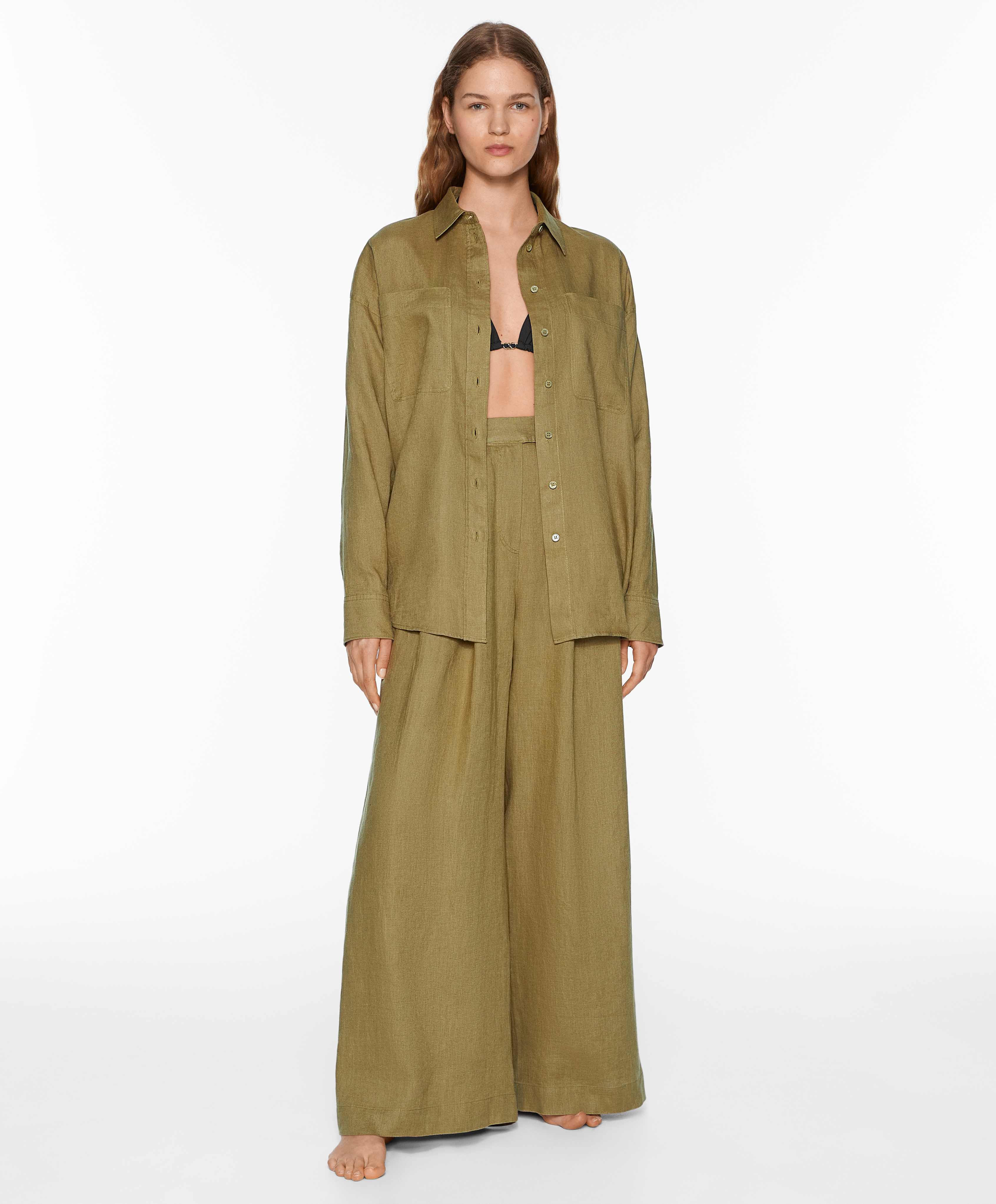 OYSHO Tailored-fit 100% linen trousers