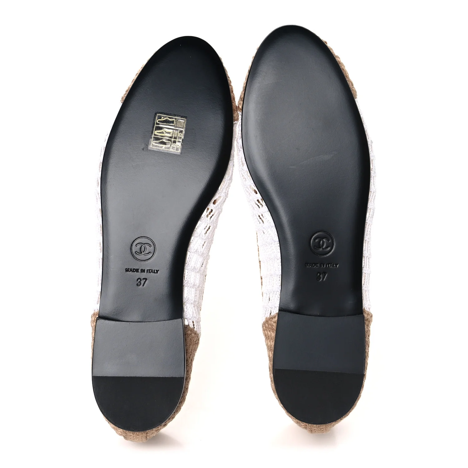 Raffia Cap Toe Ballerina Flats 37 White Beige - Top Club