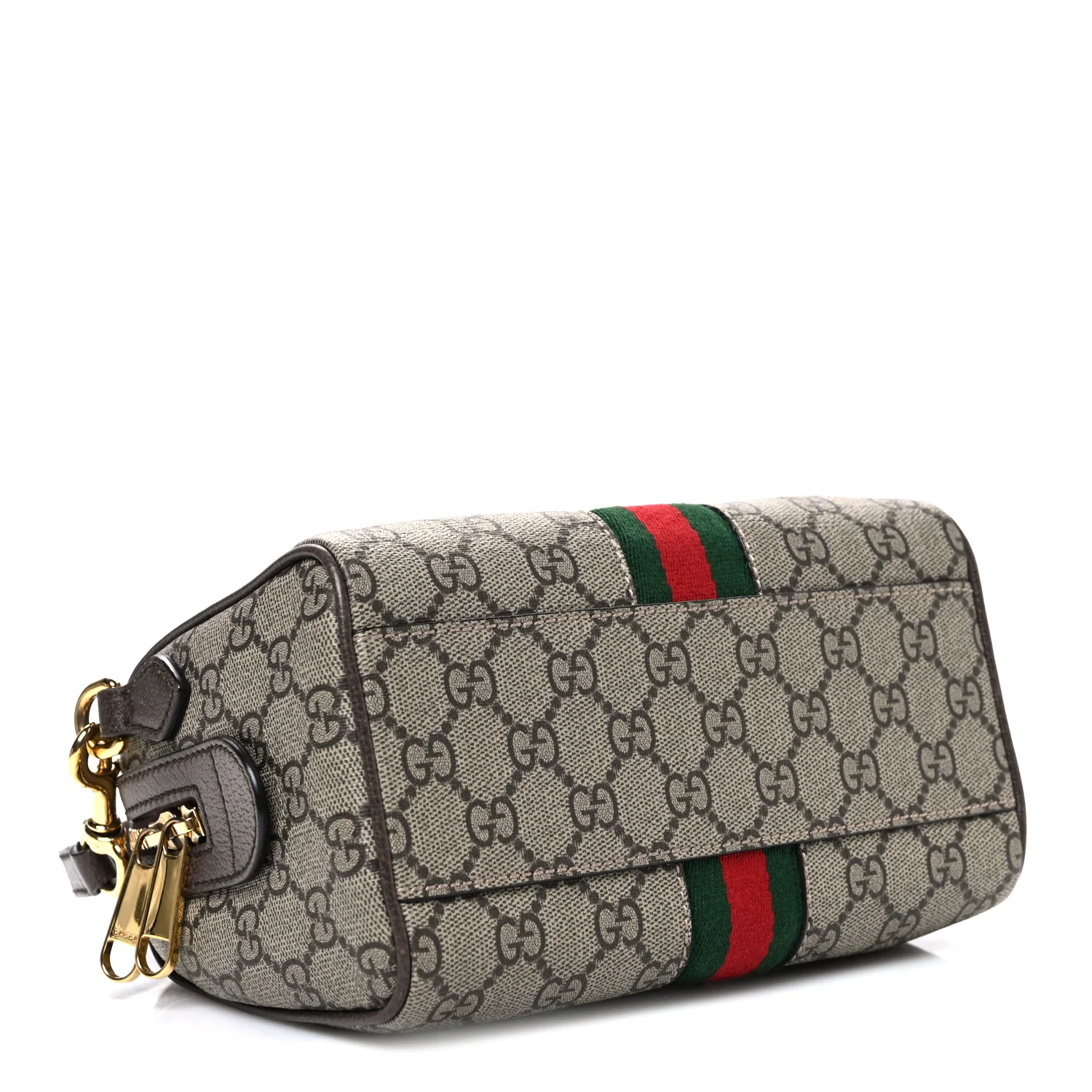GG Supreme Monogram Textured Dollar Calfskin Web Mini Ophidia Top Handle Bag Beige Ebony New Acero - Top Club
