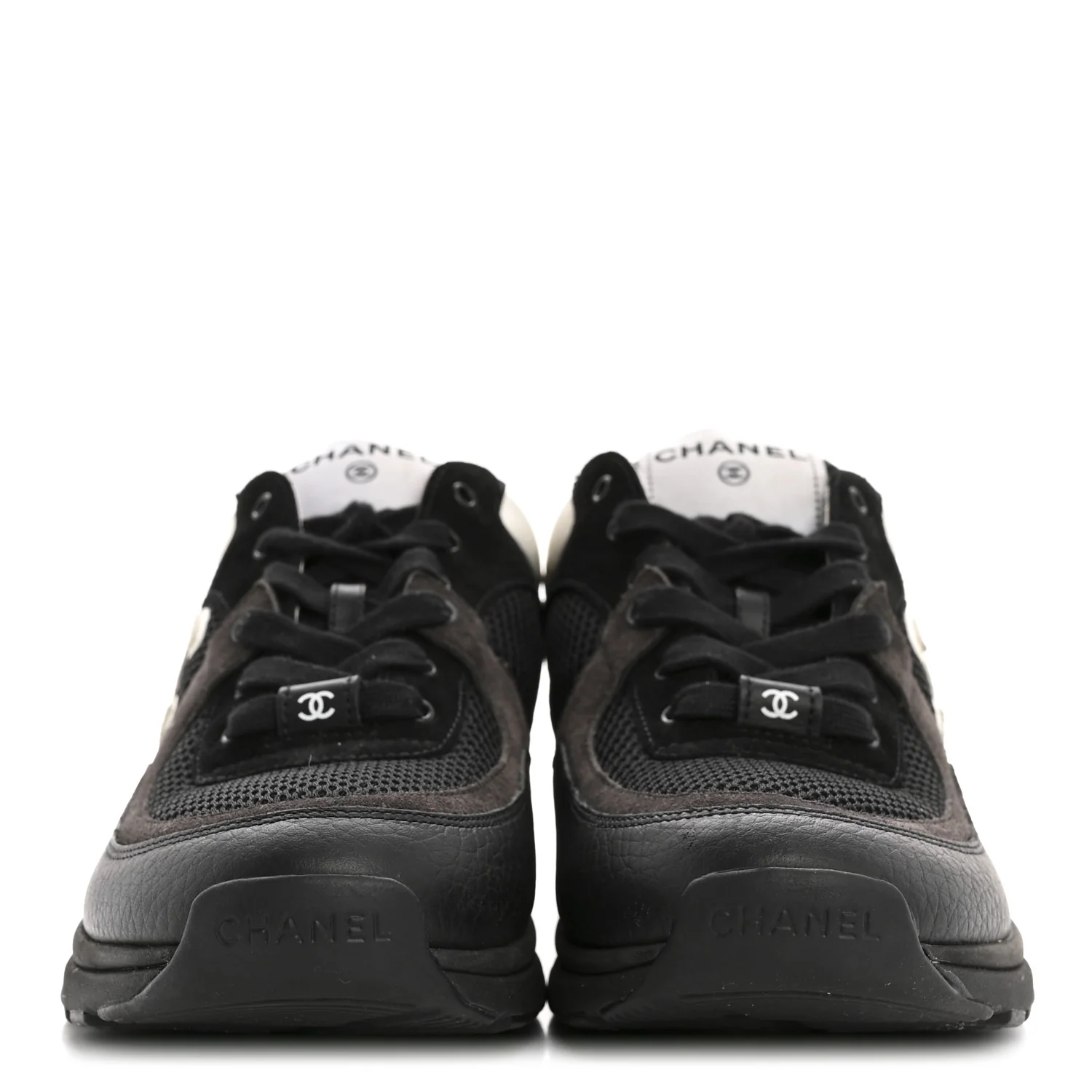 Mesh Suede Grained Calfskin Womens CC Sneakers 39.5 Black White - Top Club