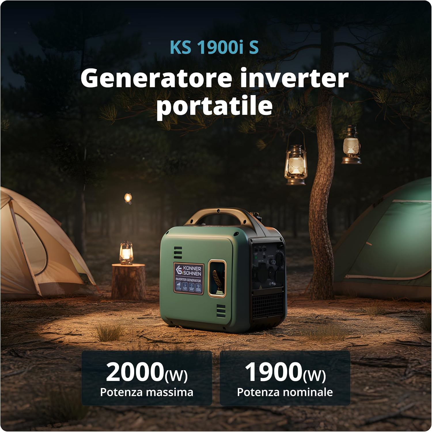 K&S Könner&Söhnen KS 1900i S Generatore Inverter 2,0 kW, generatore di corrente inverter con involucro insonorizzato, gruppo elettrogeno a benzina con avvolgimento in rame, generatore inverter con 2