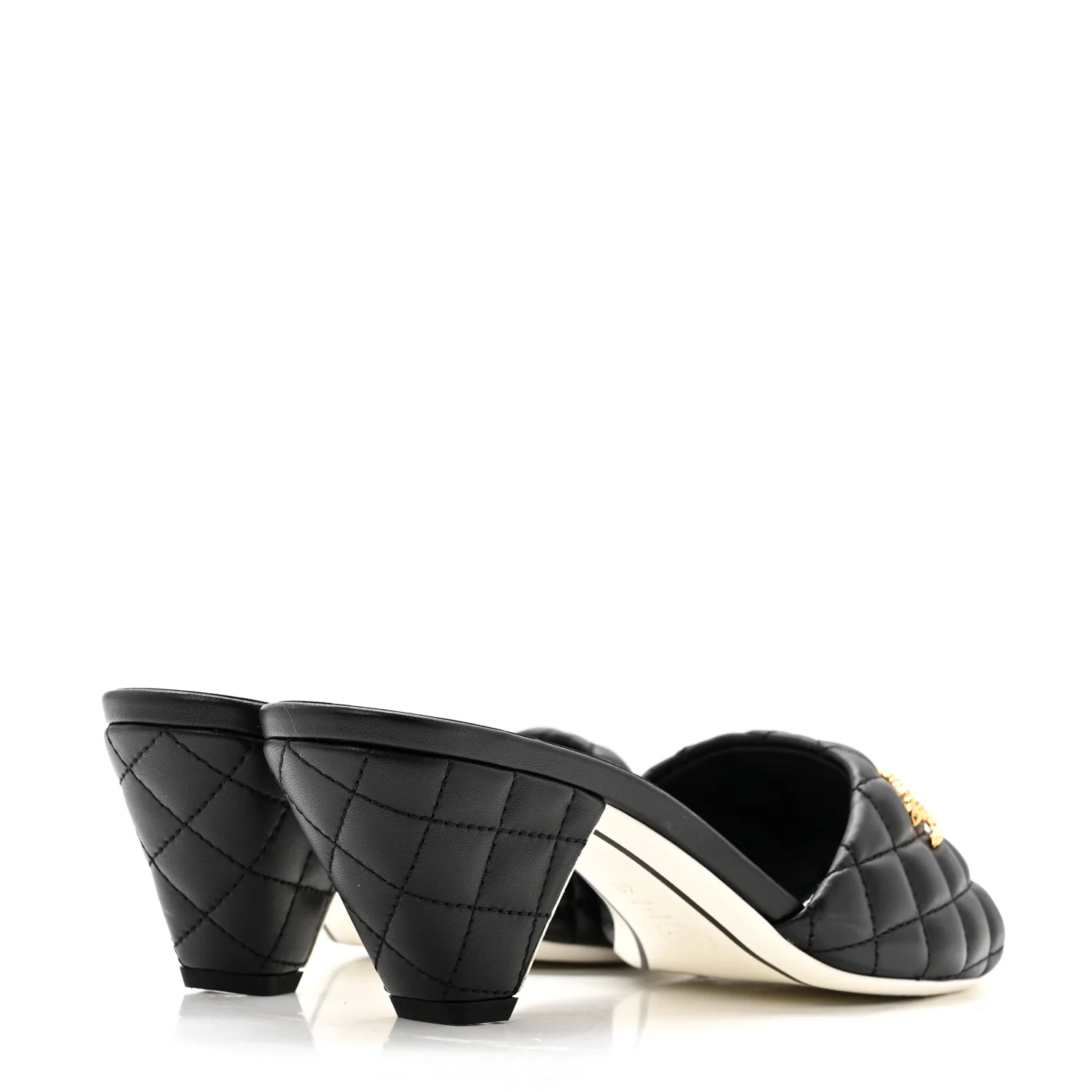 Lambskin Quilted Textured CC Mules 40 Black - Top Club