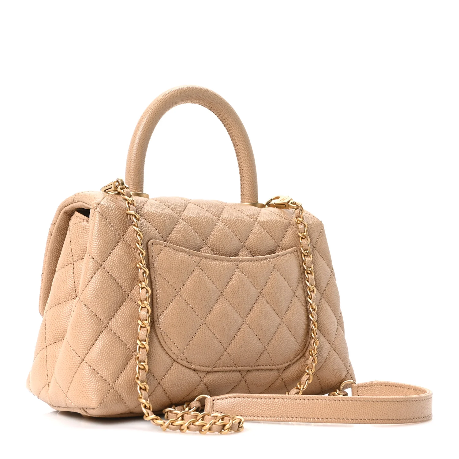 Caviar Quilted Mini Coco Handle Flap Beige - Top Club