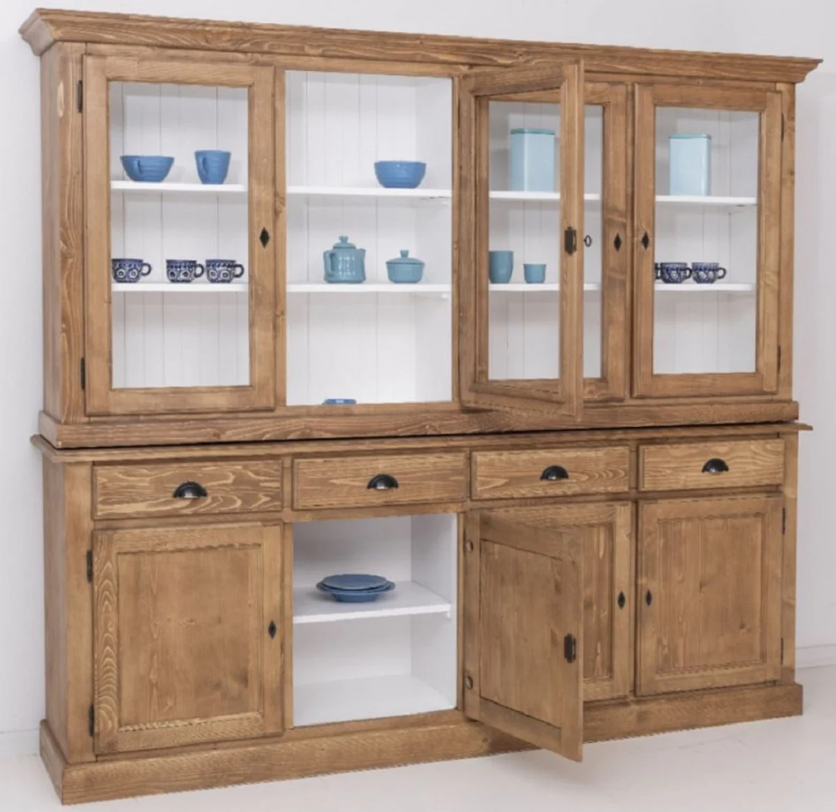 Country house style dining room cabinet natural colors / white 230 x 45 x H. 200 cm - solid wood kitchen cabinet - dining room furniture in country house style - country house style dining room furnishings