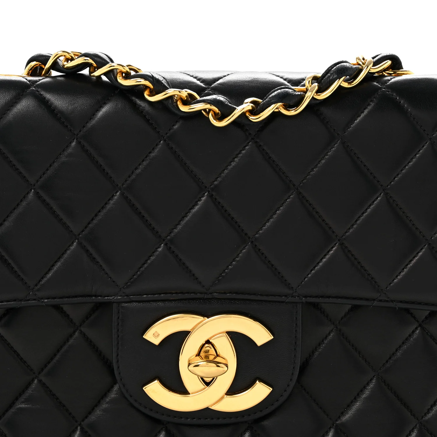 Lambskin Quilted XL Jumbo Single Flap Black - Top Club
