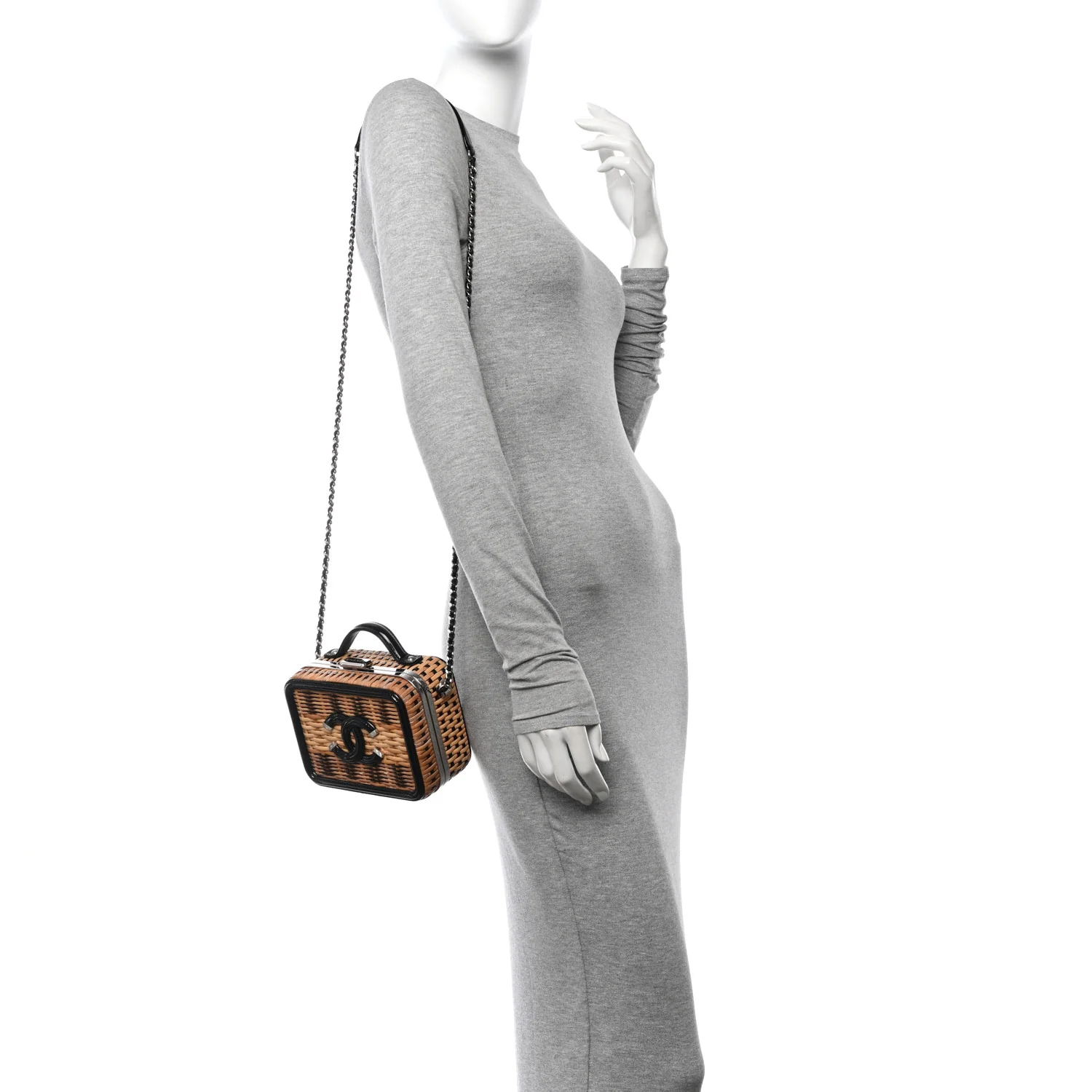 Raffia Patent Small CC Filigree Vanity Case Black - Top Club