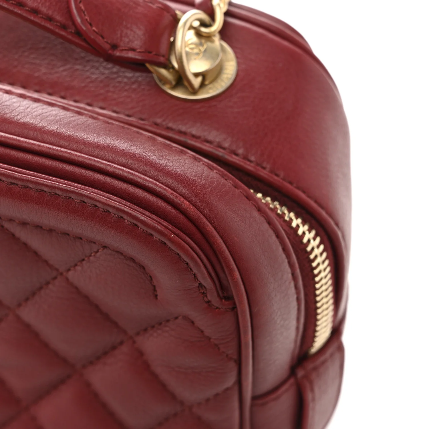 Calfskin Quilted CC Small Vanity Case Dark Red - Top Club