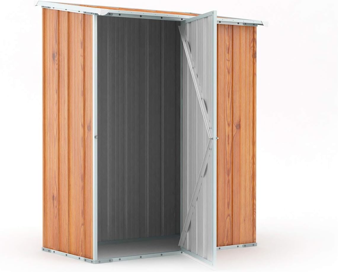 Notek Box in Acciaio Zincato Casetta da Giardino in Lamiera 1.55 x 1.00 m x h1.92 m - 50 kg – 1,55 Metri Quadri (Finitura Legno)