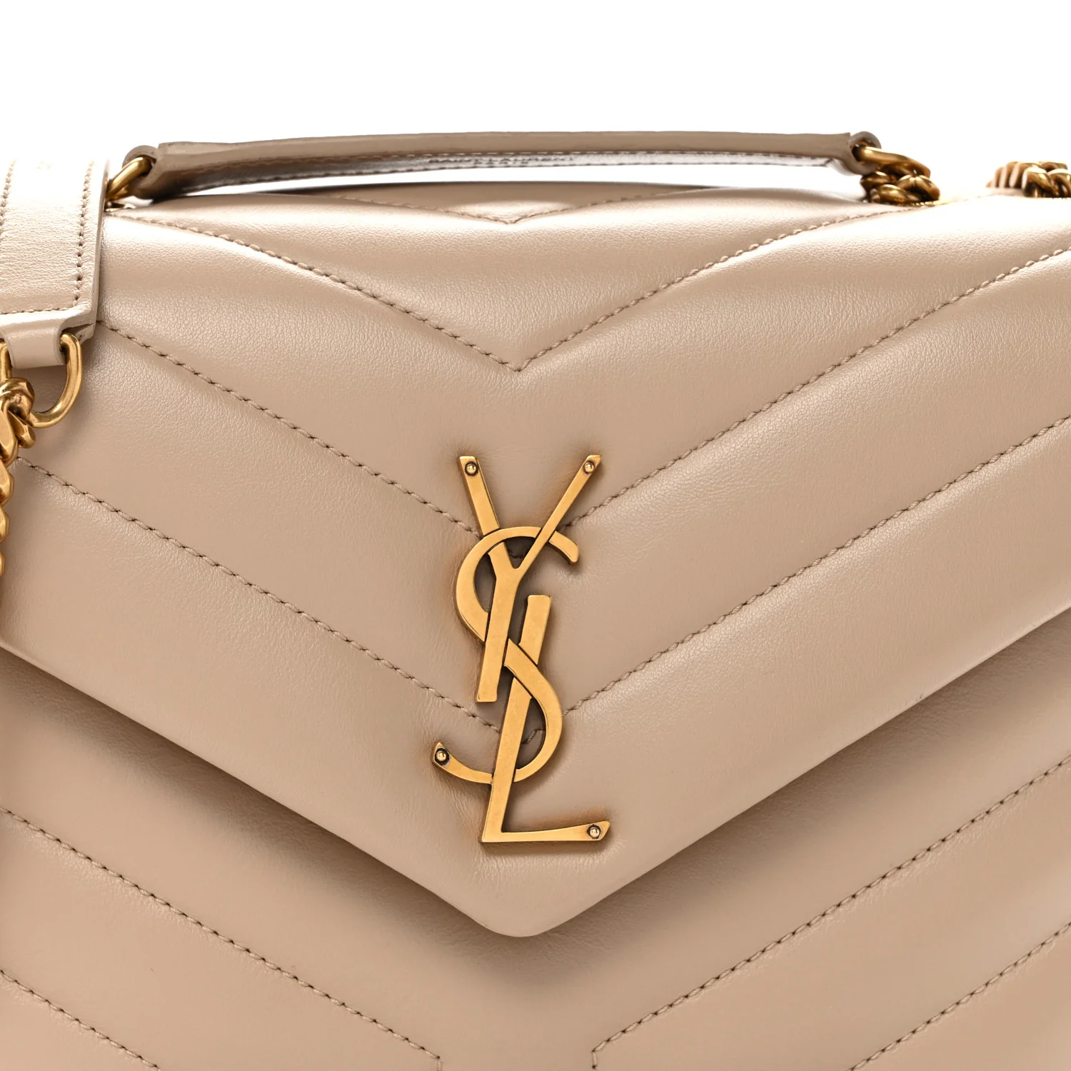 Calfskin Y Quilted Monogram Small Loulou Chain Satchel Dark Beige - Top Club