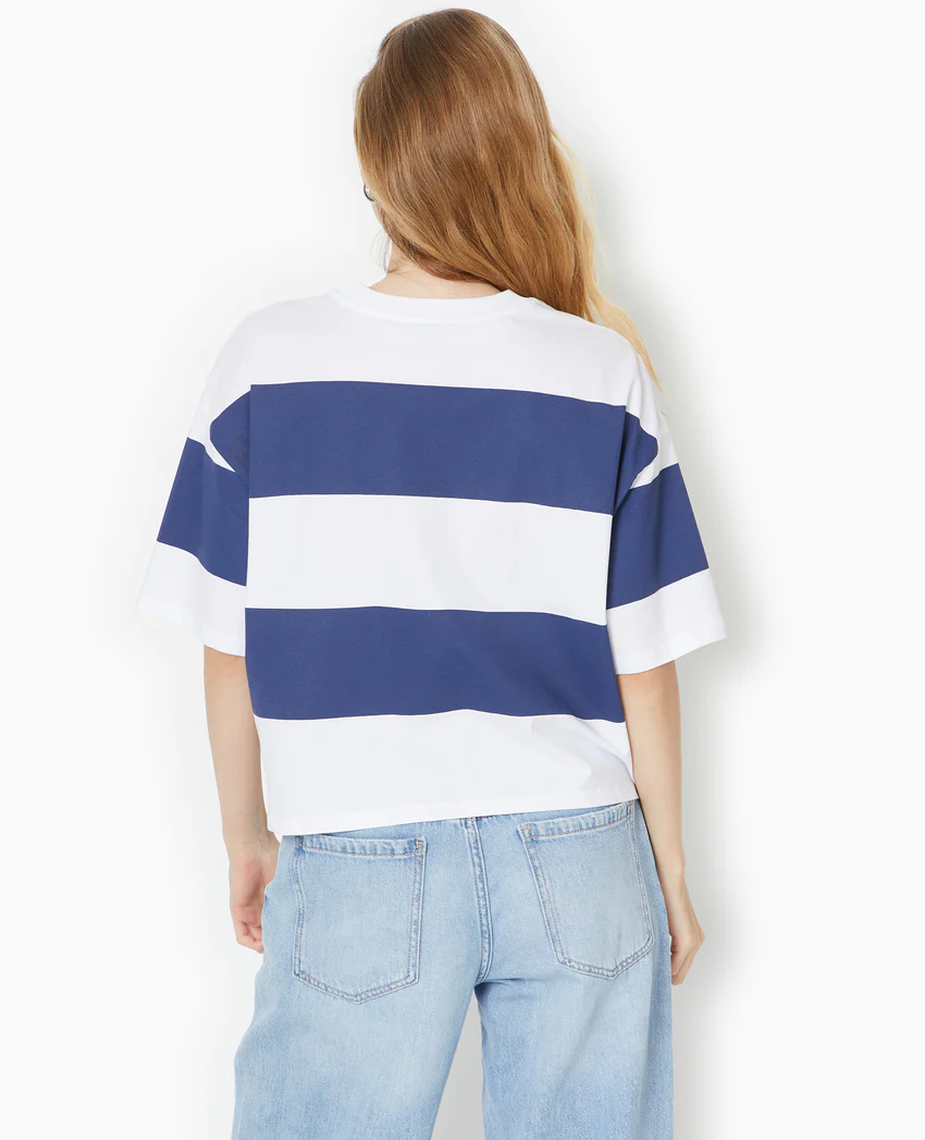 Pimkie T-shirt ample et court larges rayures