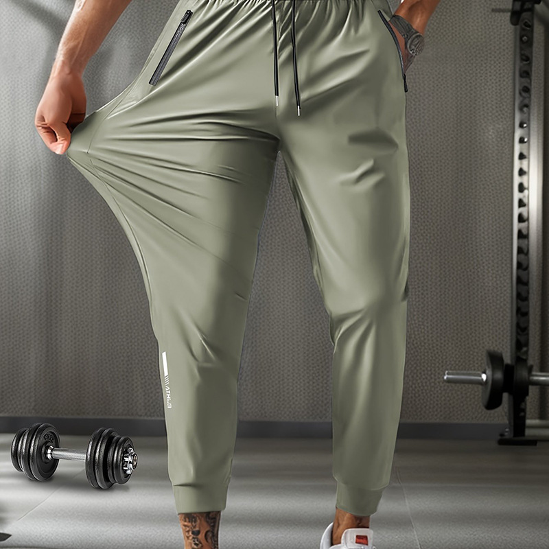 Cross-border men's stretch sports pants, summer thin large size ice silk pants, straight quick-dry casual breathable long pants for men