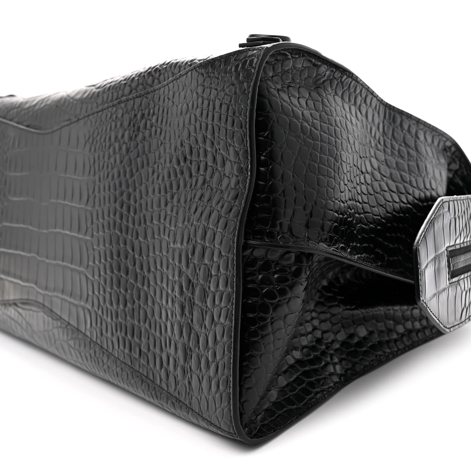 Semi Matte Calfskin Crocodile Embossed Neo Classic Black Hardware Large City Black - Top Club