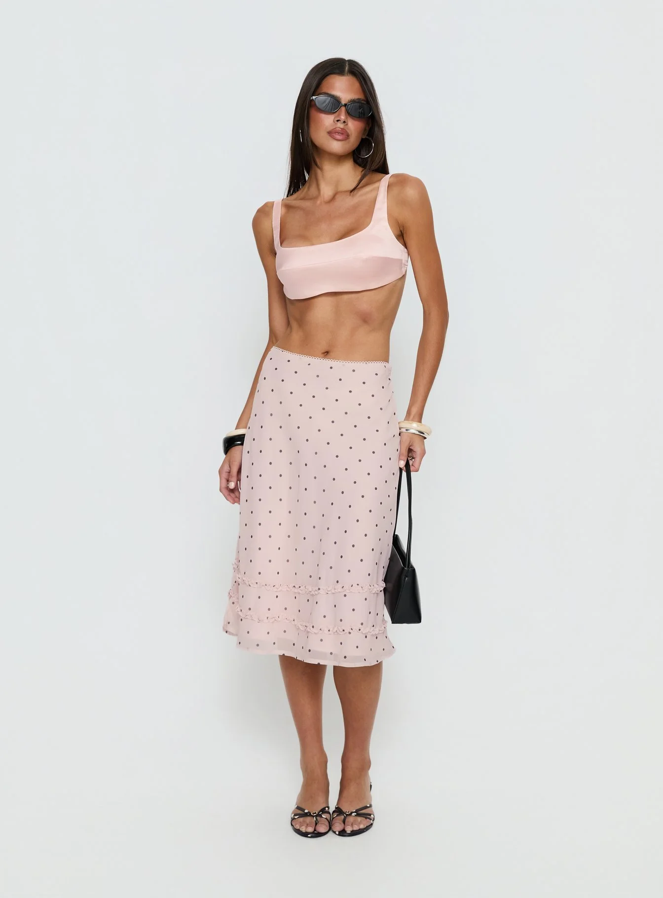 Clarabella Frill Midi Skirt Pink Polka Dot