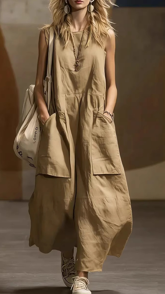Women's Loose-Fit, Simple, Sleeveless Cotton-Linen Dress with Pockets - Nordfashionstorm - Women's Clothing, Fashion for You - Nordfashionstorm.com