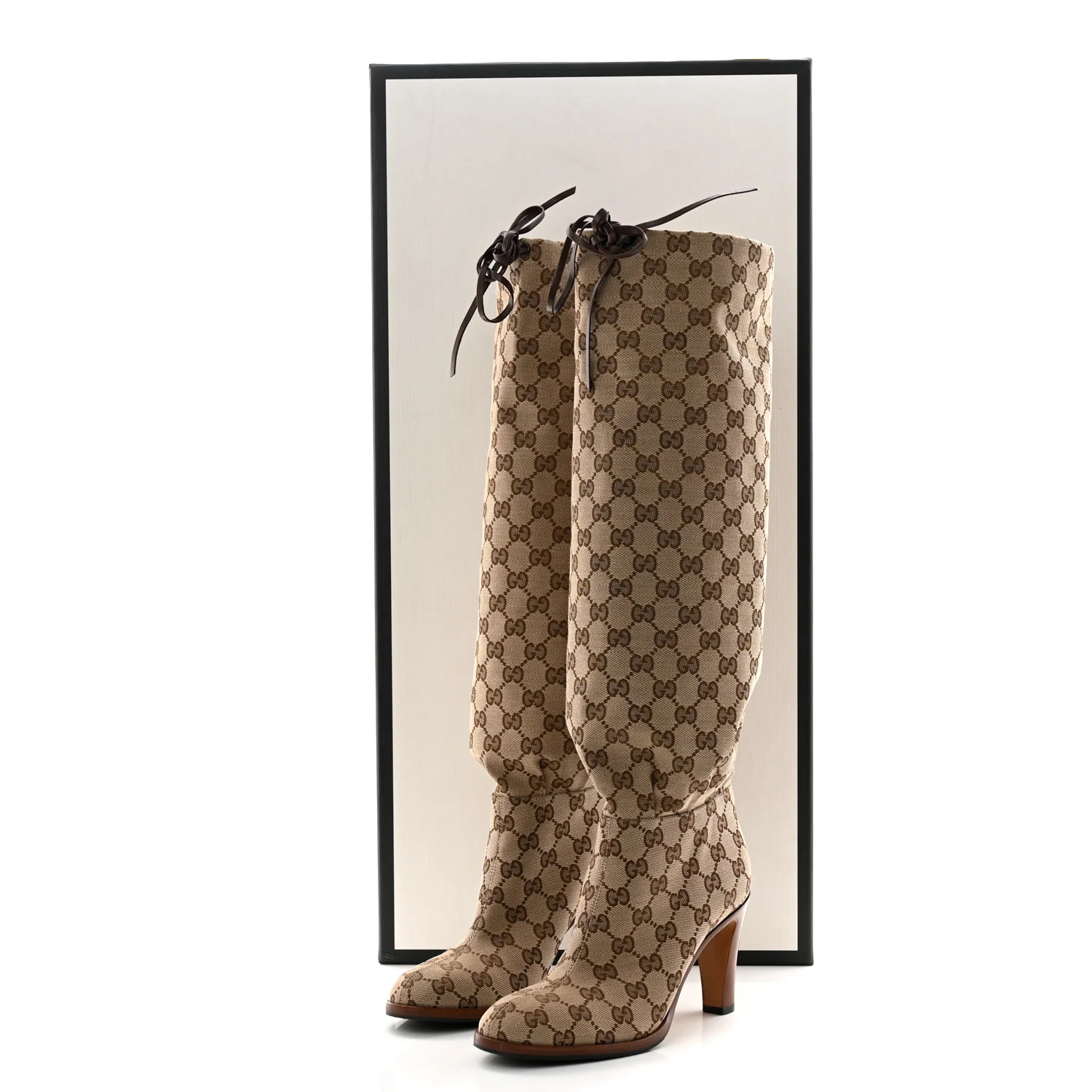 Monogram Malaga Kid Lisa Mid Heel Boots 37 Beige Ebony - Top Club