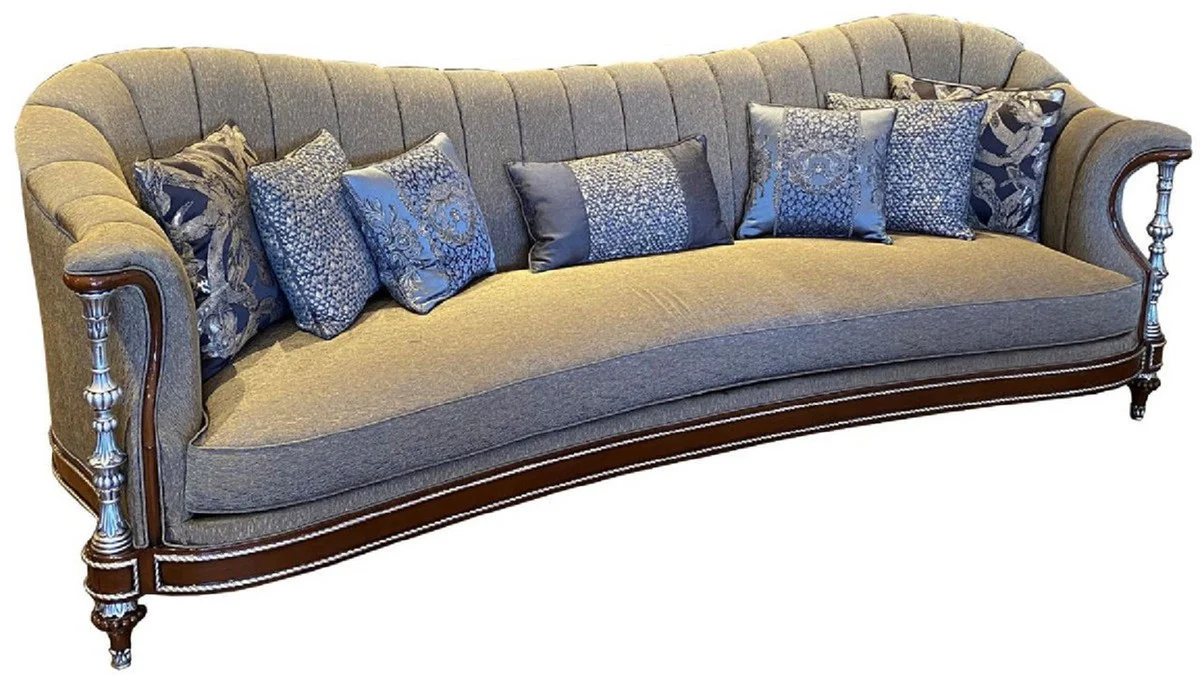 Luxury Baroque Living Room Set Gray / Brown / Silver - 2 Sofas & 2 Armchairs & 1 Coffee Table - Handmade Baroque Living Room Furniture - Noble & Magnificent