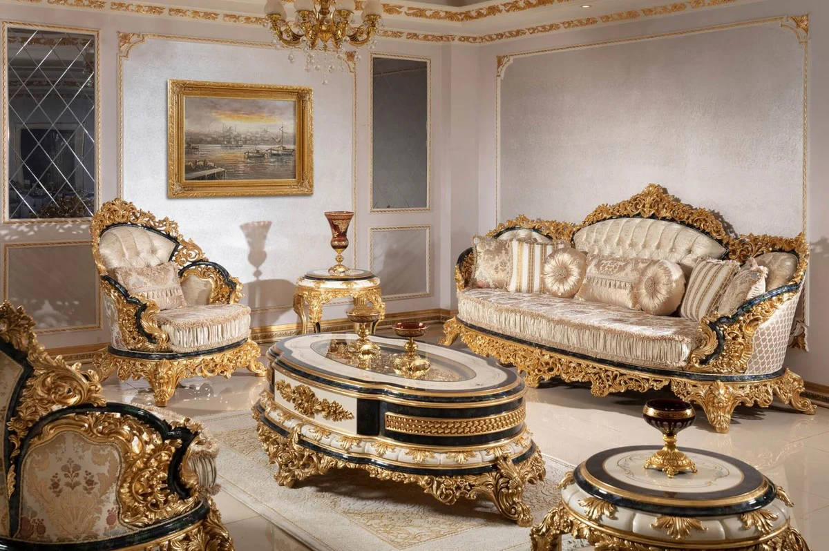 Luxury baroque side table white / blue / gold - magnificent solid wood table in baroque style - baroque living room furniture - noble & magnificent