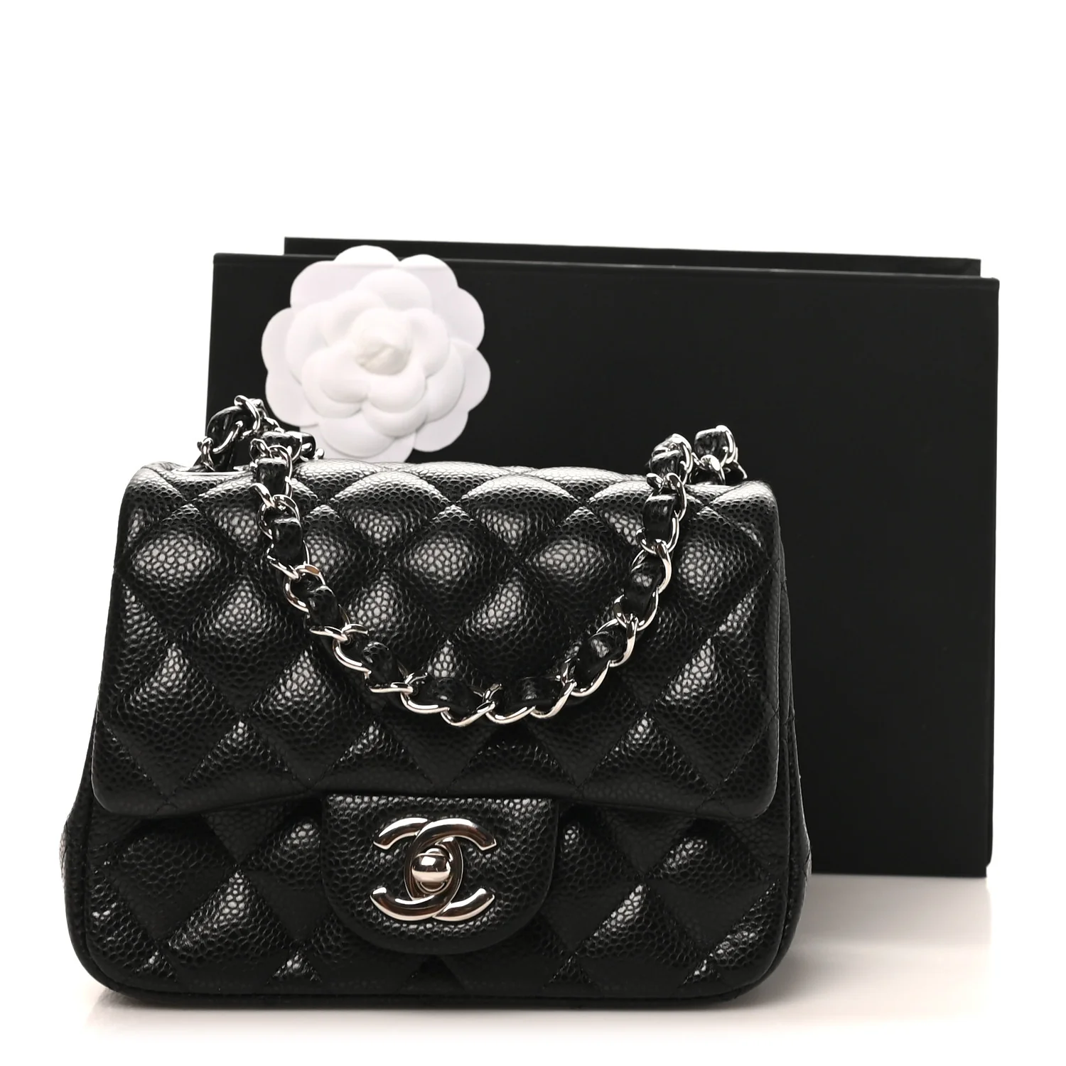 Caviar Quilted Mini Square Flap Black - Top Club
