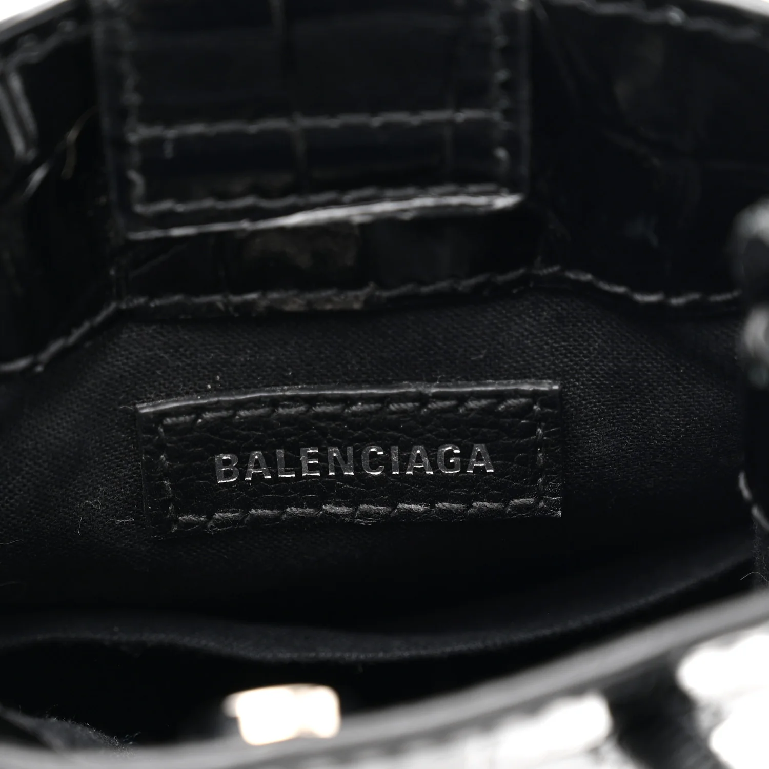 Calfskin Crocodile Embossed Logo Shopping Phone Holder Bag Black - Top Club