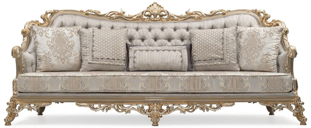 Luxury Baroque Living Room Set Silver / Gray / Gold - 2 Baroque Sofas & 2 Baroque Armchairs & 1 Baroque Coffee Table - Handcrafted Living Room Furniture in Baroque Style - Noble & Magnificent
