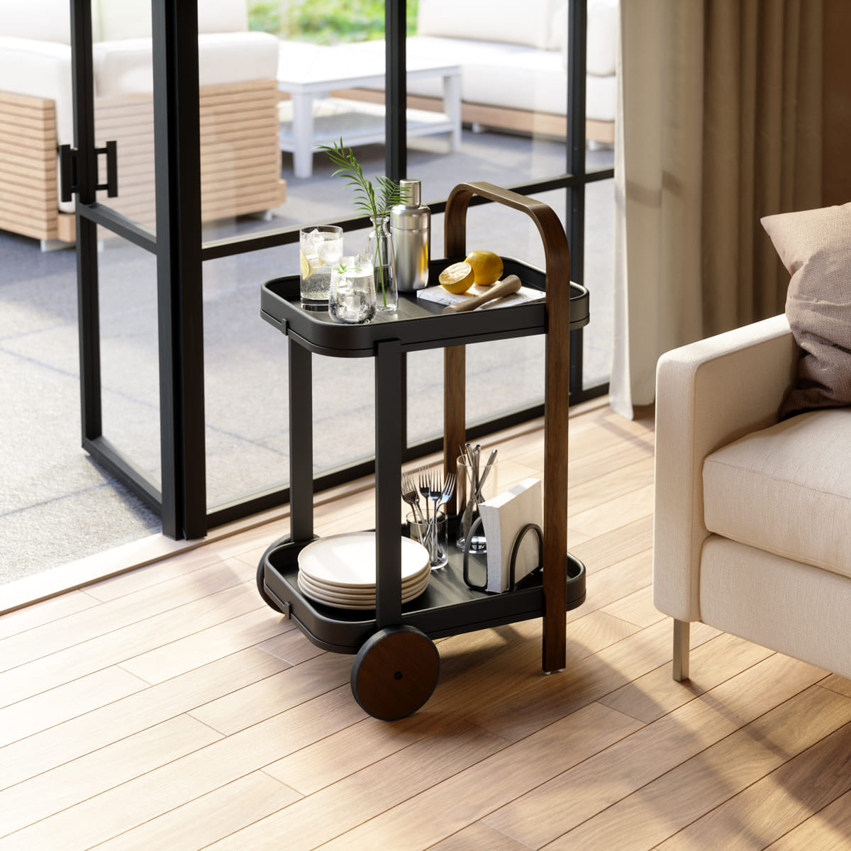 Trolley Bellwood bar en serveerwagen zwart/walnoot