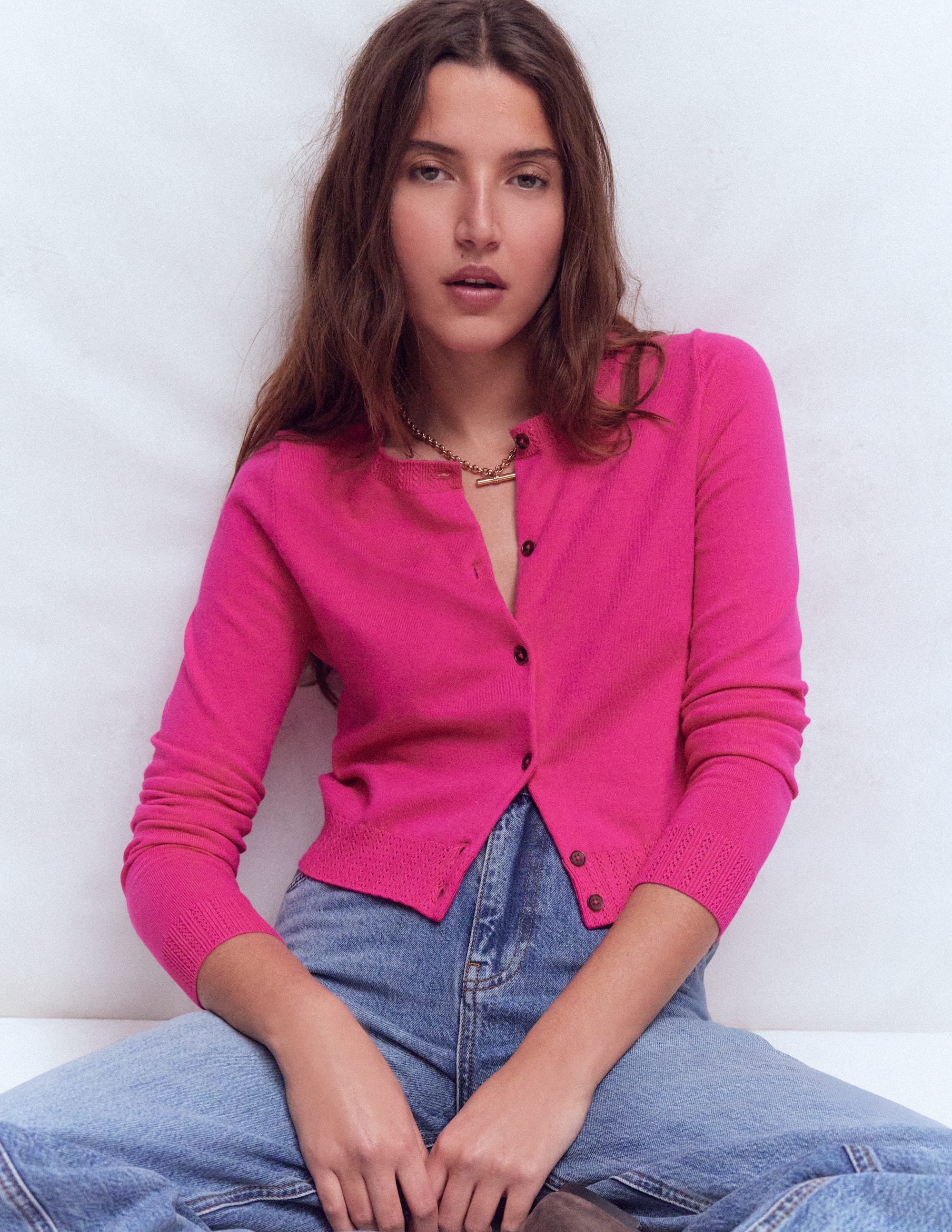 Emilia Verkürzte Baumwollstrickjacke-Rosarot