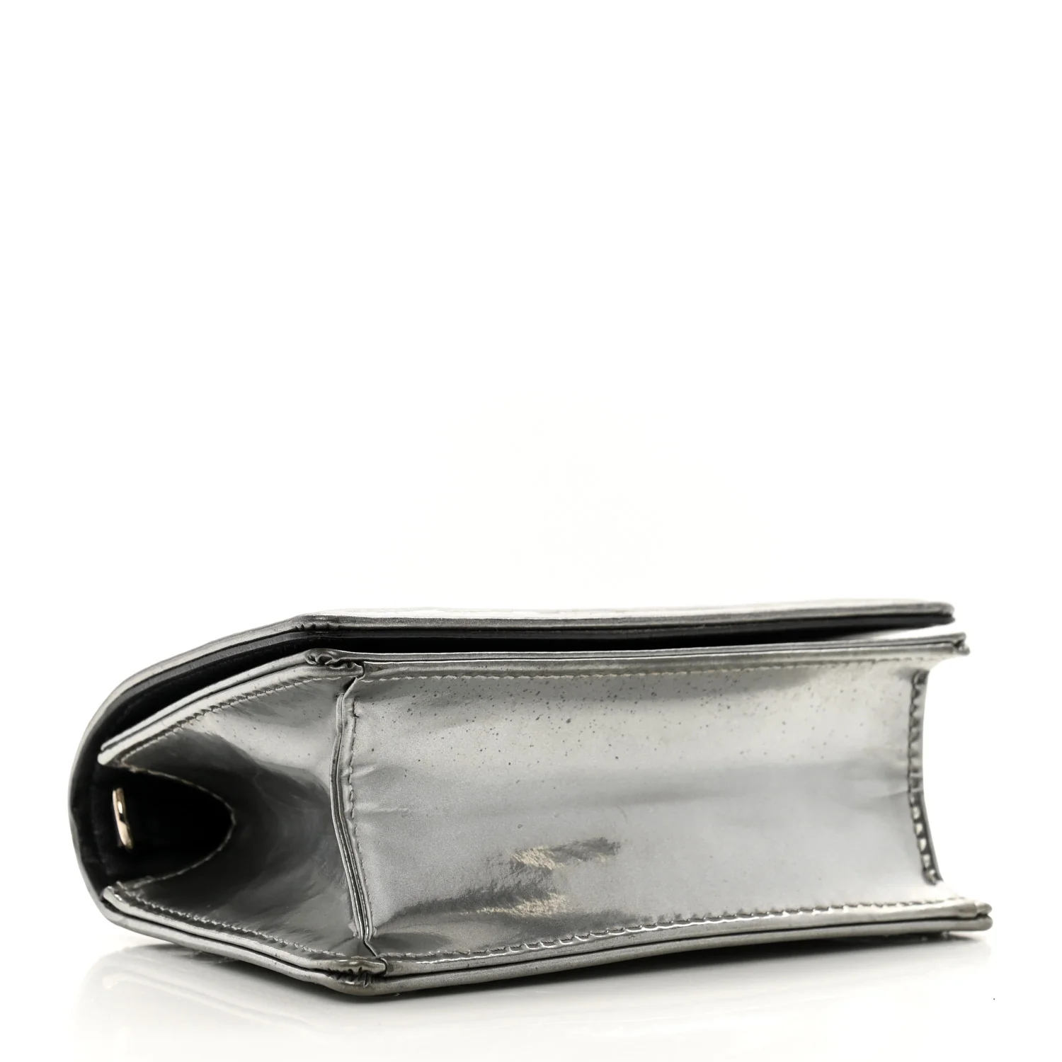 Metallic Patent Micro-Cannage Baby Diorama Flap Bag Silver - Top Club
